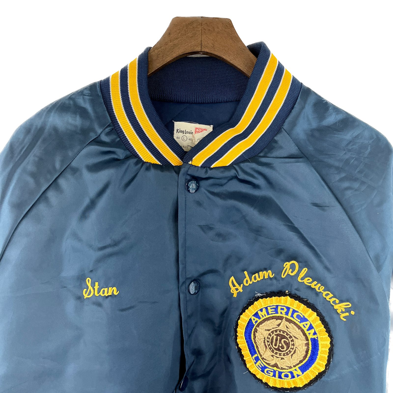 Vintage 1980s Blue Embroidered Satin Bomber King Louie Jacket 80s Size L