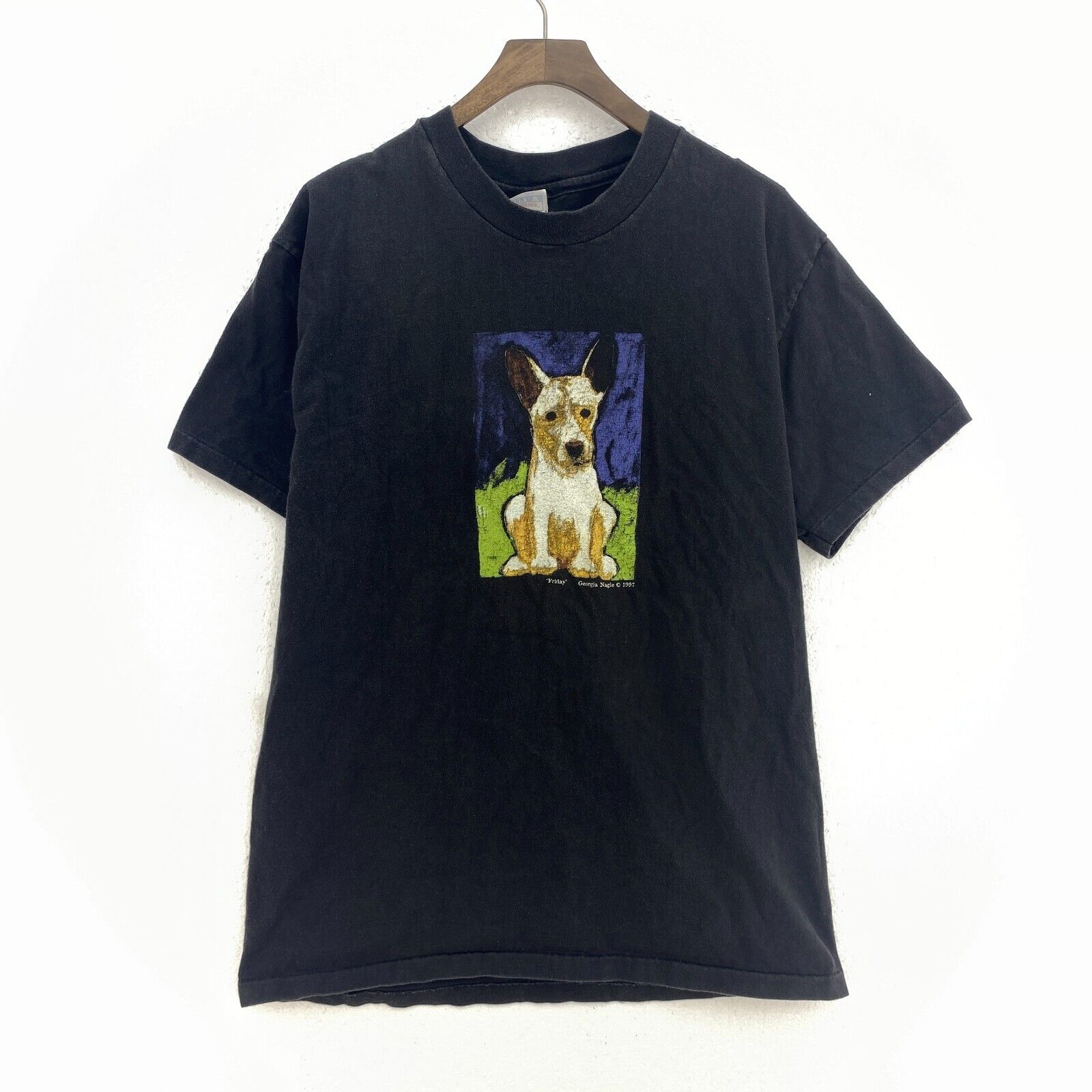1997 Georgia Nagle Friday Dog Black Art T-shirt Size L Single Stitch