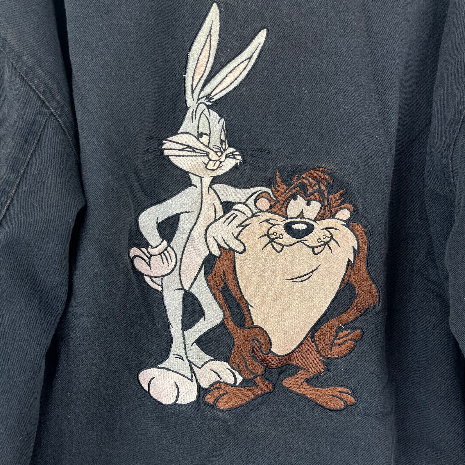 Warner Bros The Tasmanian Devil Embroidery Black Sherpa Lined Jacket Size L