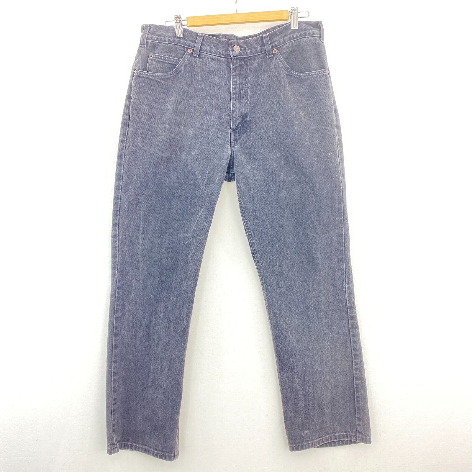 Levi's Orange Tab Faded Light Wash Black Straight Vintage Denim Jeans 35x29 80s