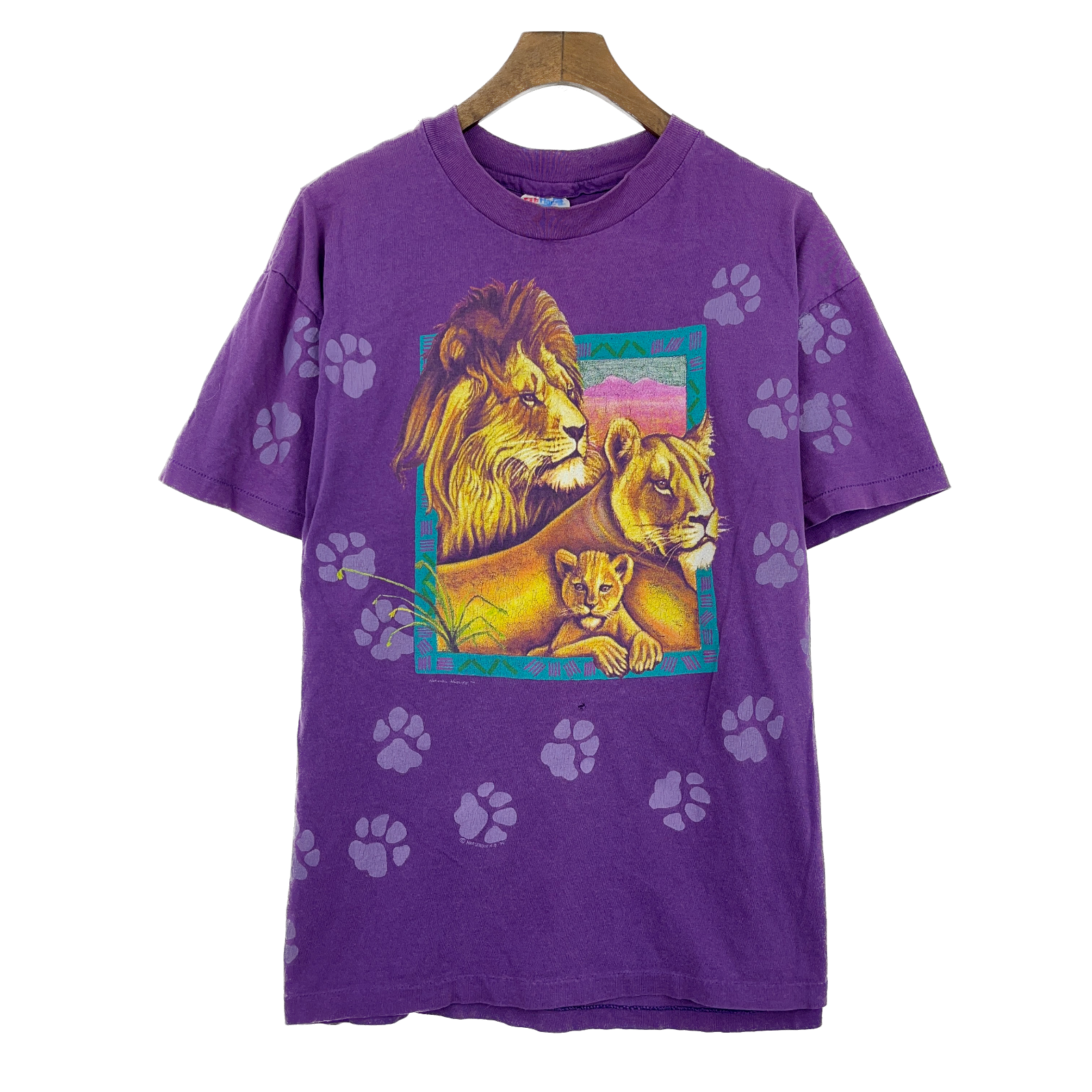 Vintage All Over Print Lion Animal Africa Art T-Shirt Size Large 90s Made In USA
