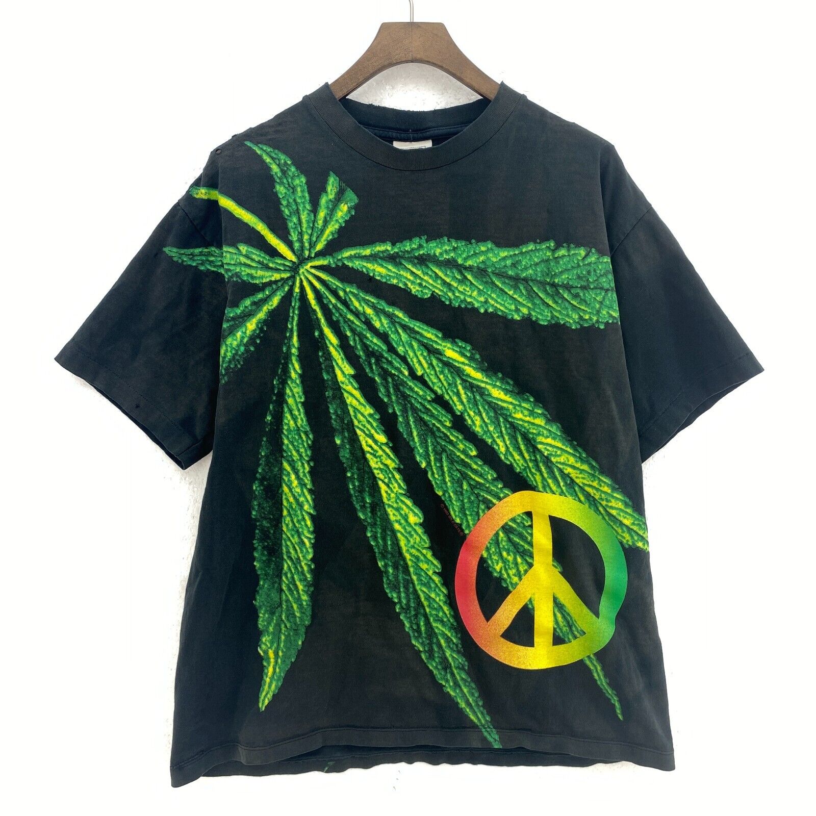 1993 Wild Oats Jamaican Herb Peace Black T-shirt Size L Single Stitch