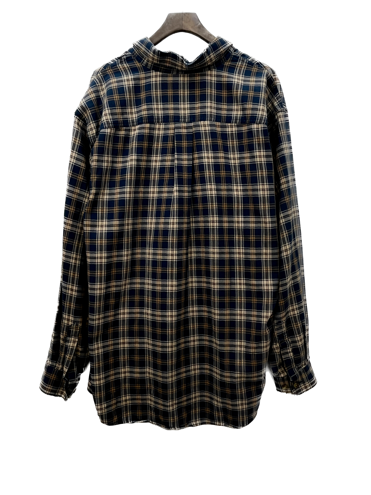 L.L.Bean Vintage Plaid Checkered Button Up Shirt Size L Blue Beige Y2K
