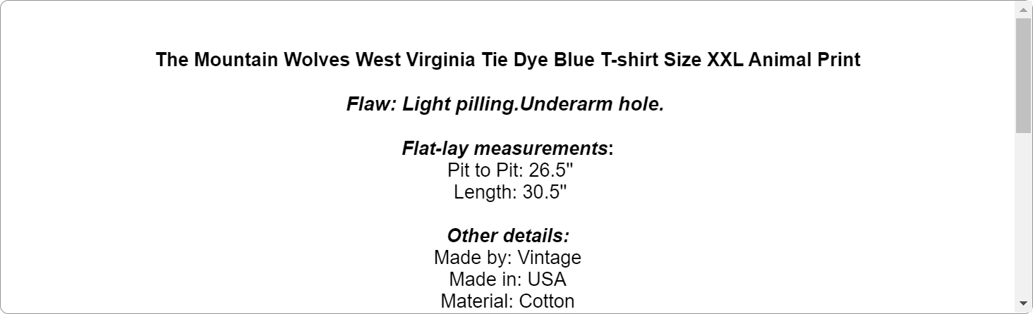 The Mountain Wolves West Virginia Tie Dye Blue T-shirt Size XXL Animal Print