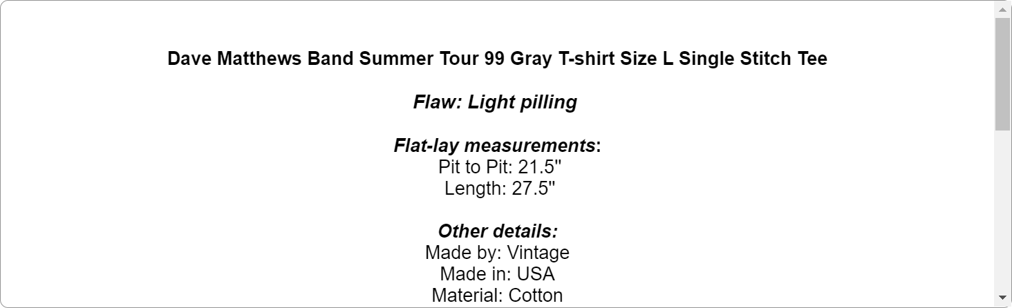Dave Matthews Band Summer Tour 99 Gray T-shirt Size L Single Stitch Tee