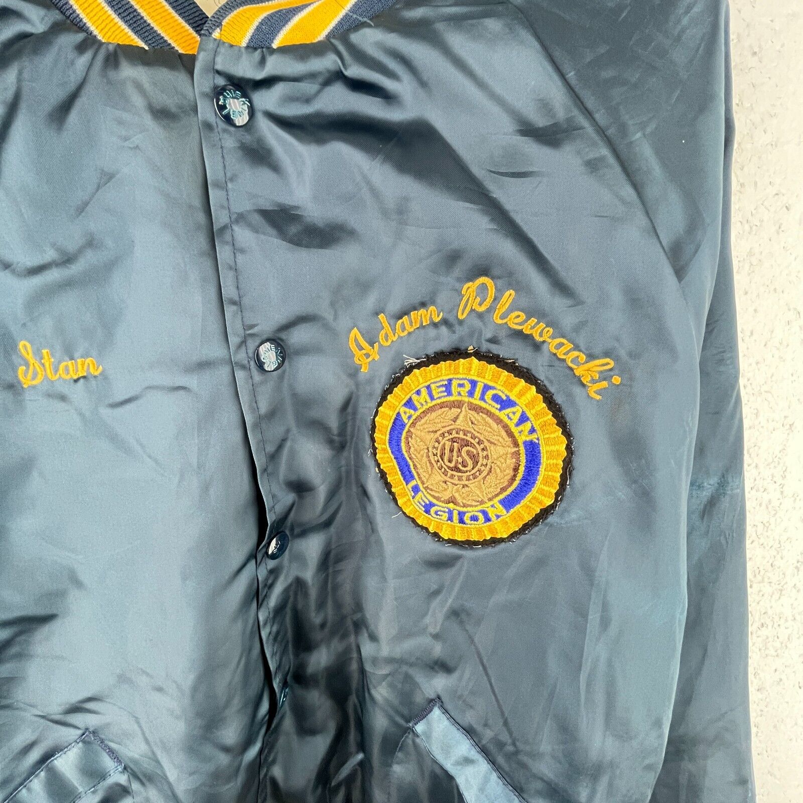 Vintage 1980s Blue Embroidered Satin Bomber King Louie Jacket 80s Size L