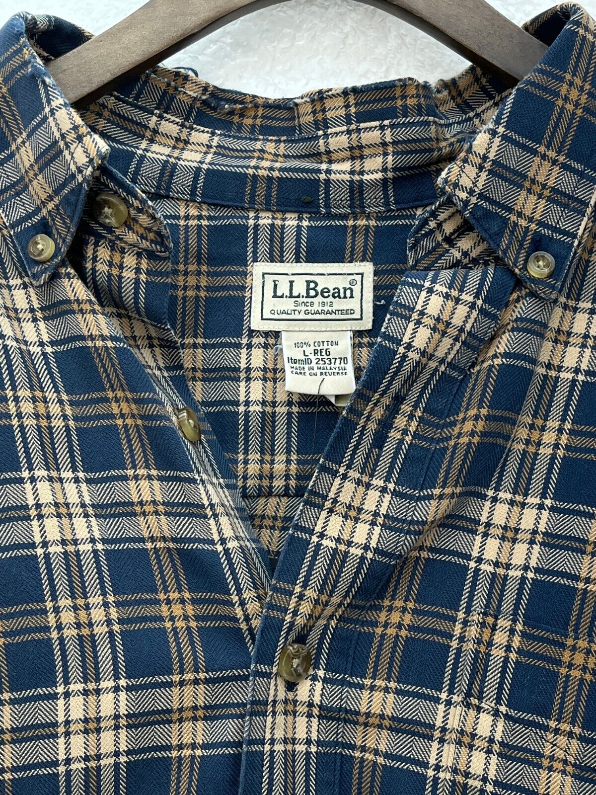 L.L.Bean Vintage Plaid Checkered Button Up Shirt Size L Blue Beige Y2K