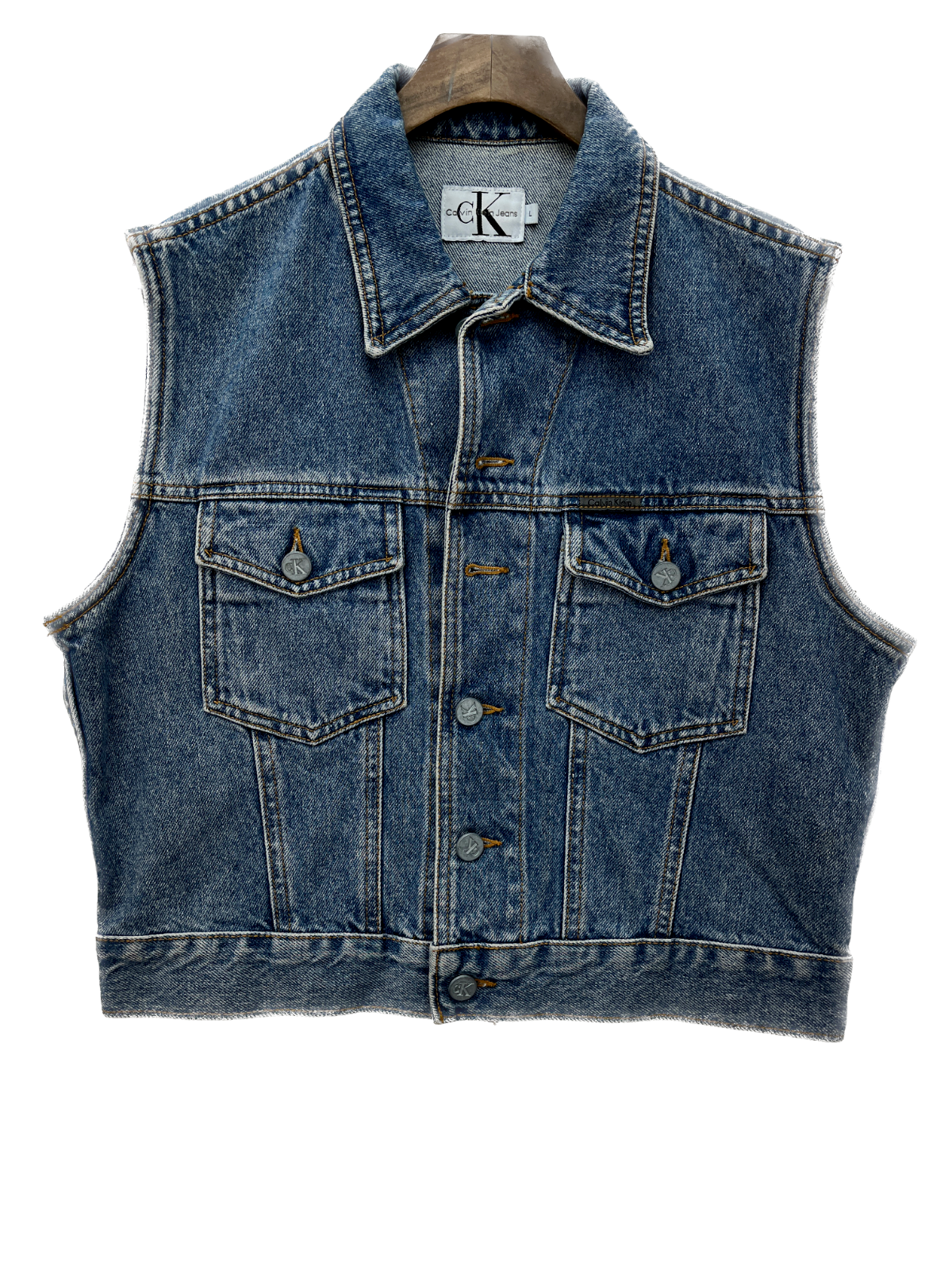 Calvin Klein Medium Wash Blue Denim Vest Size L