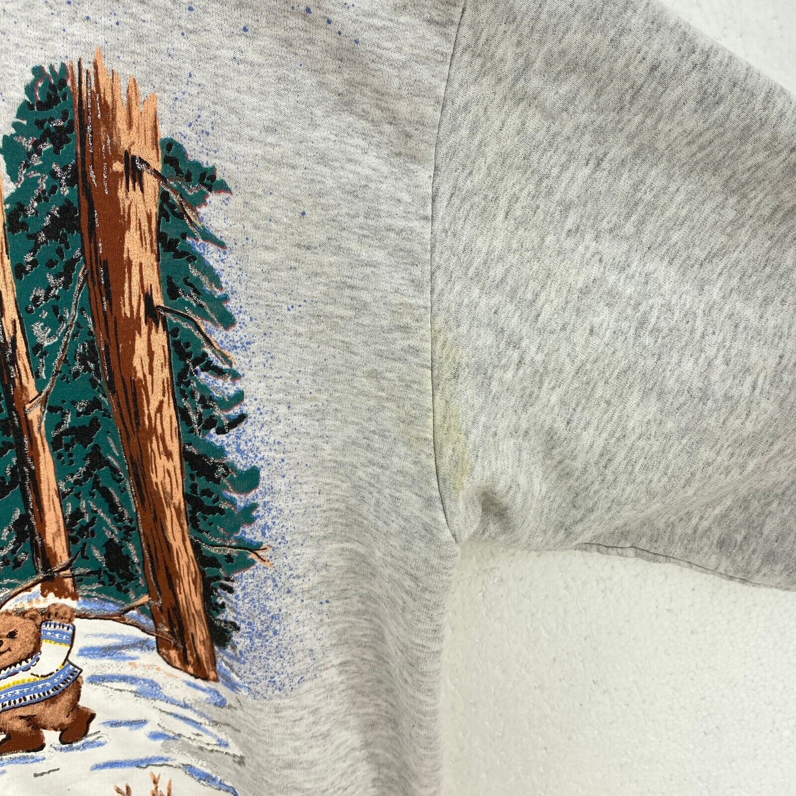 Snowman Teddy Bear Christmas Gray Vintage Sweatshirt Size XL
