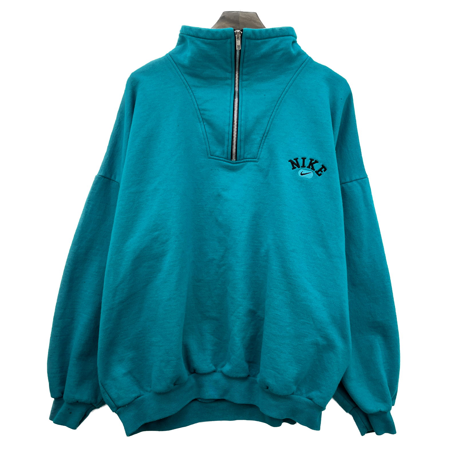 Nike Swoosh Logo Quarter Zip Pullover Blue Sweatshirt Size L