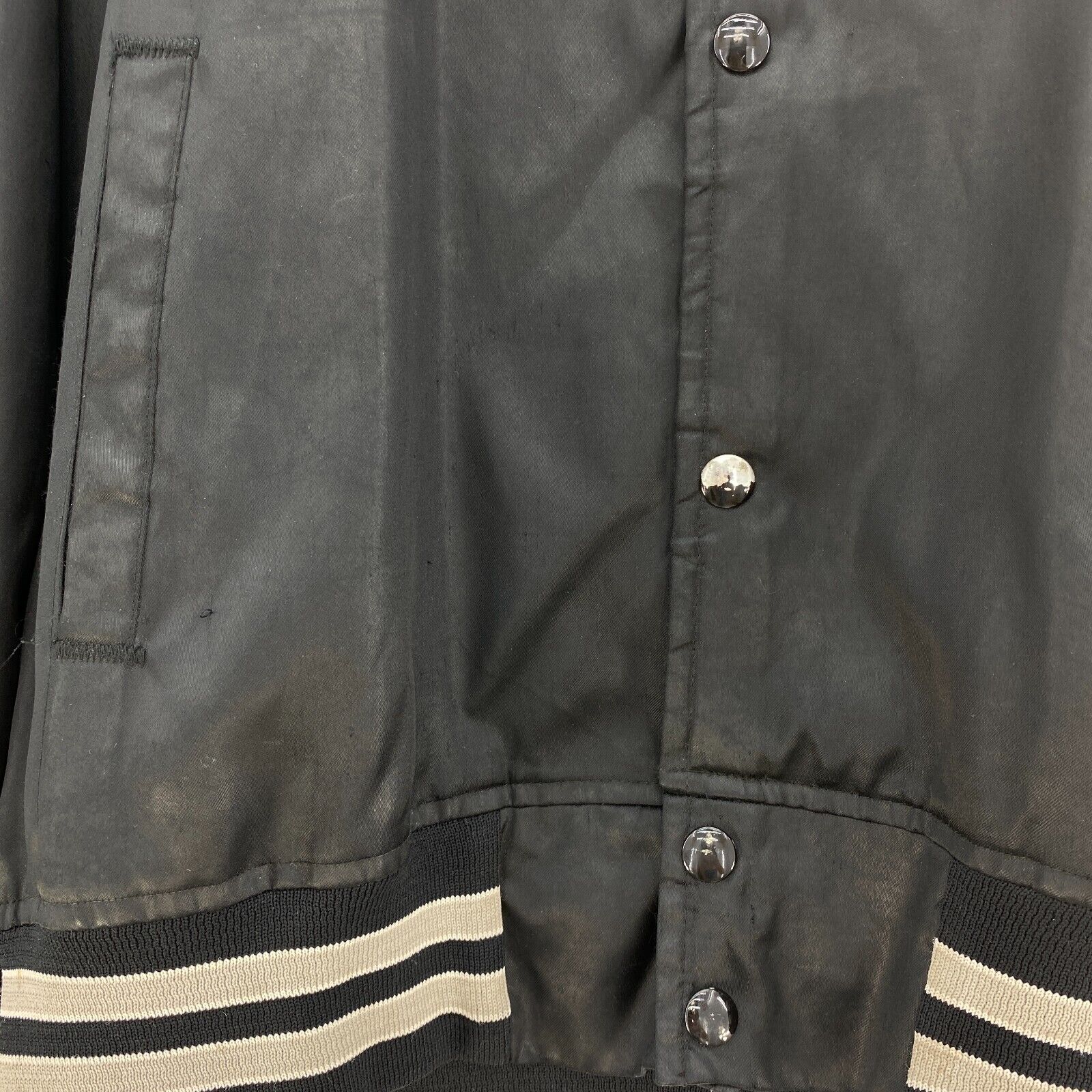 Los Angeles Raiders Vintage Chalk Line Satin Bomber Snap Jacket Size L Black NFL
