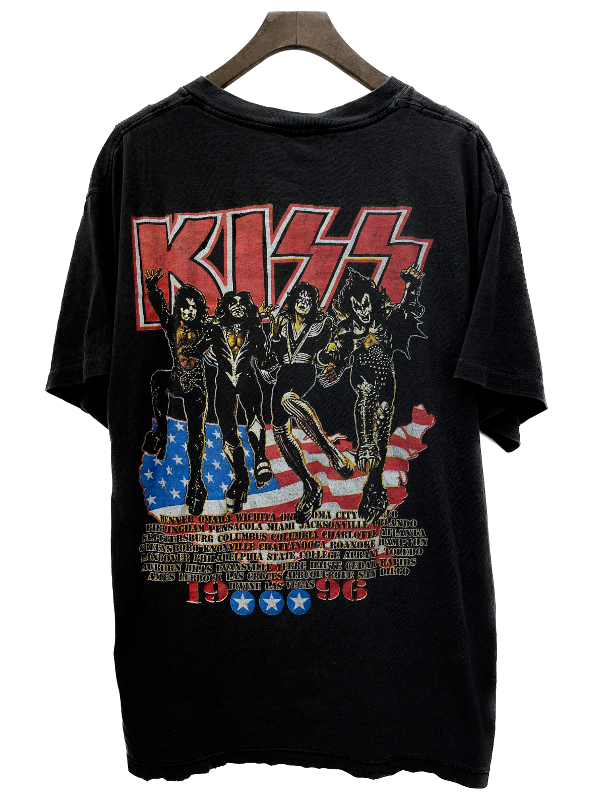 1996 KISS Rock Band Tour Vintage Concert T-shirt Size L Black Single Stitch 90s