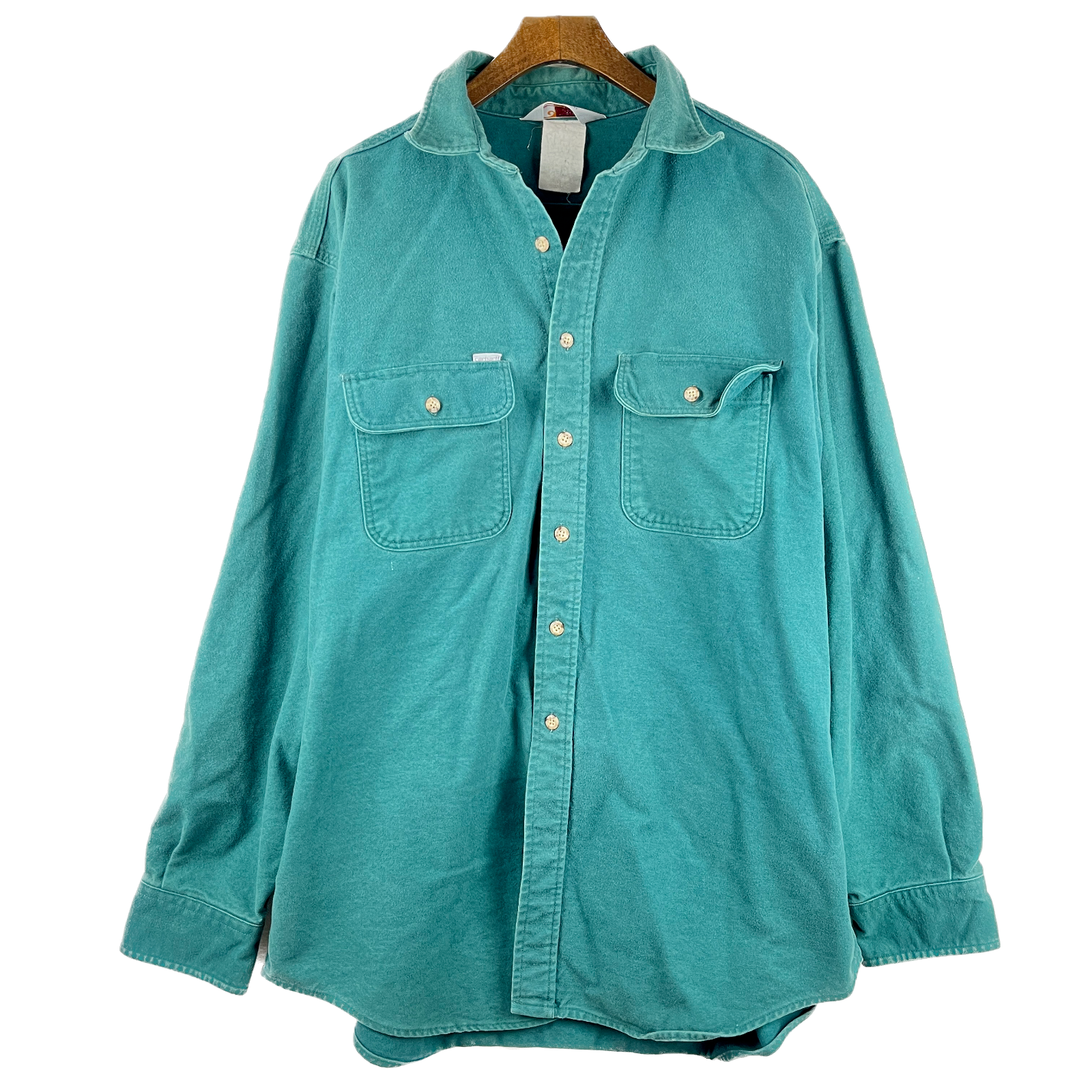 Vintage Carhartt Double Pocket Button Up Green Shirt Size XL