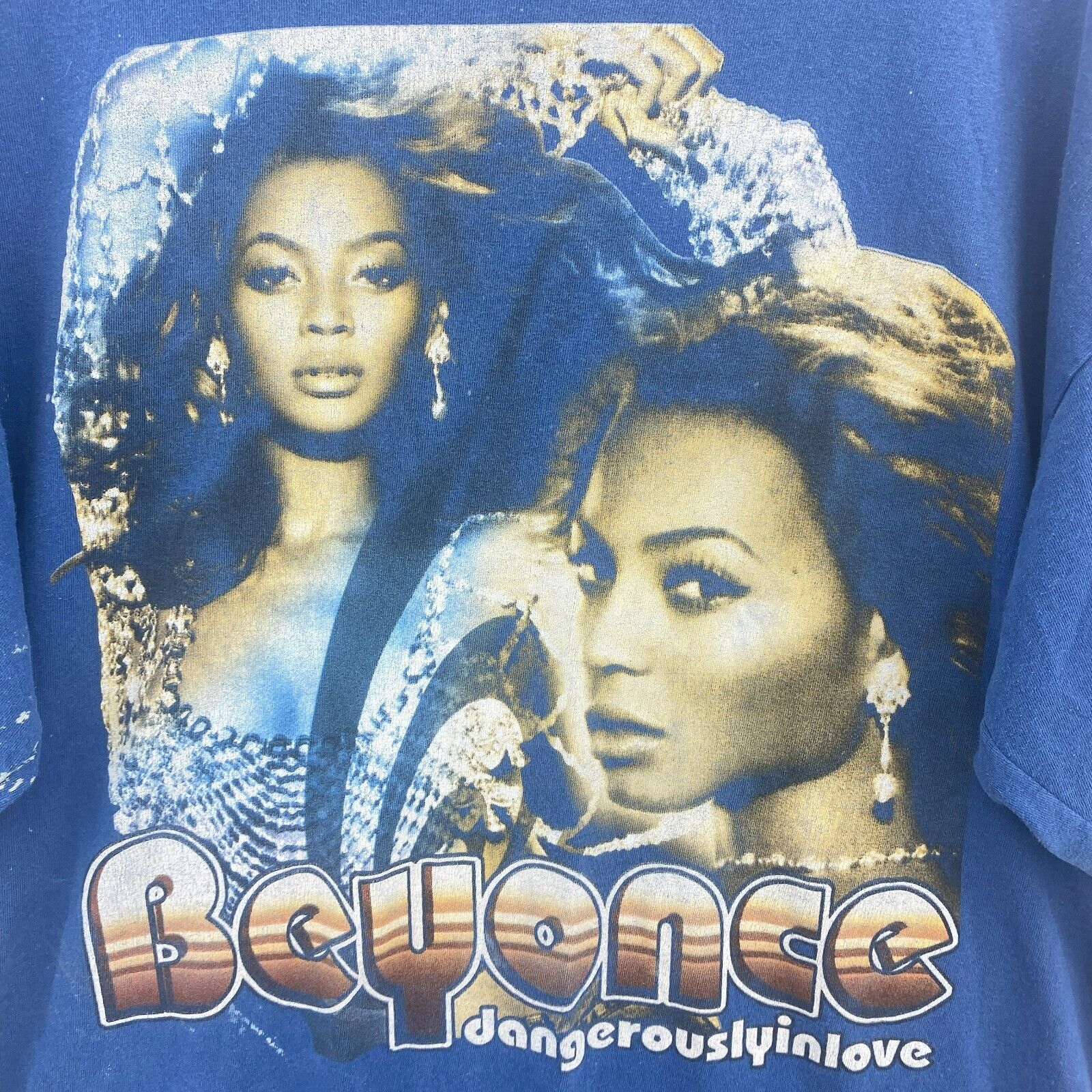 Beyonce Dangerously In Love Debut Album Blue Vintage T-Shirt Size XL Y2K Rap Tee
