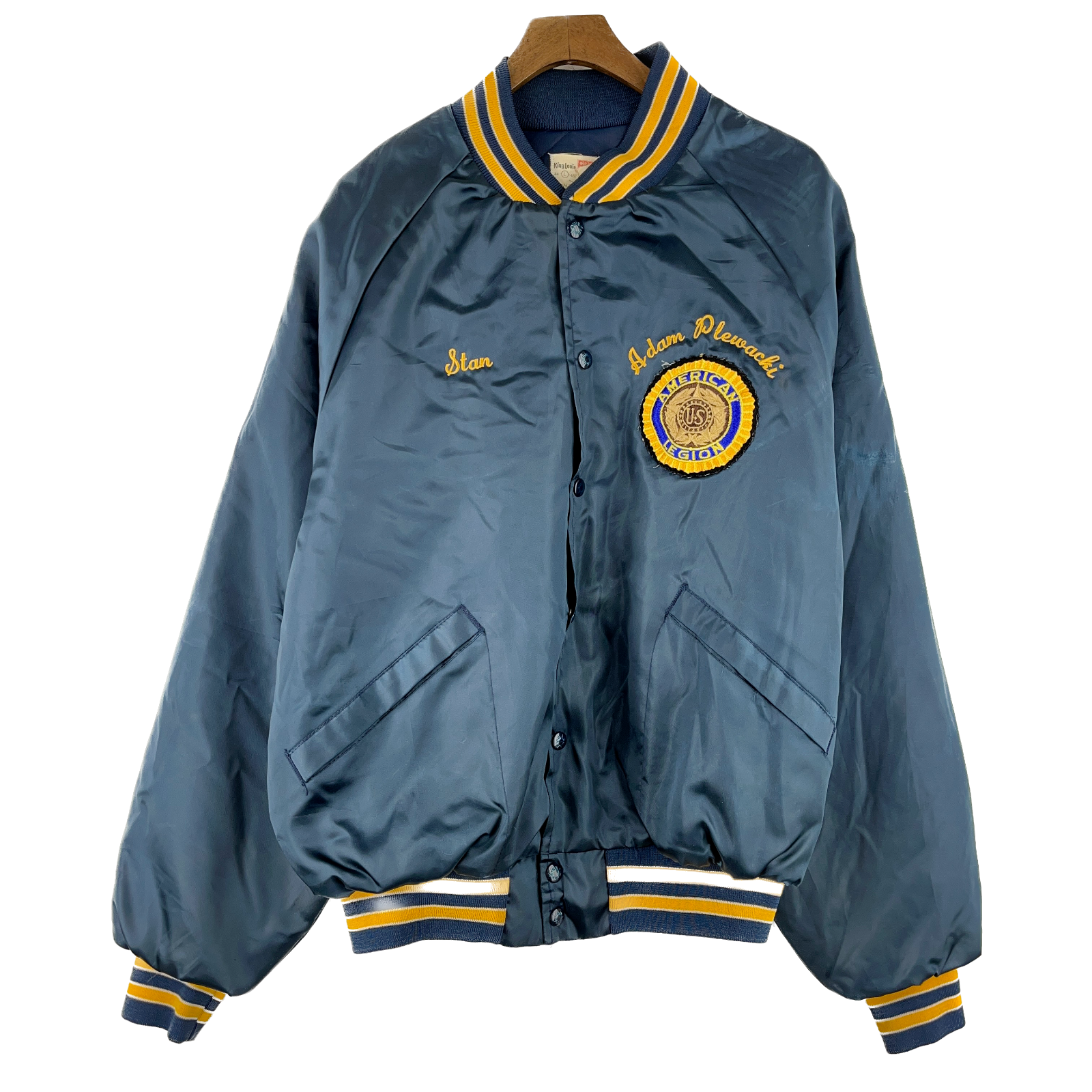 Vintage 1980s Blue Embroidered Satin Bomber King Louie Jacket 80s Size L