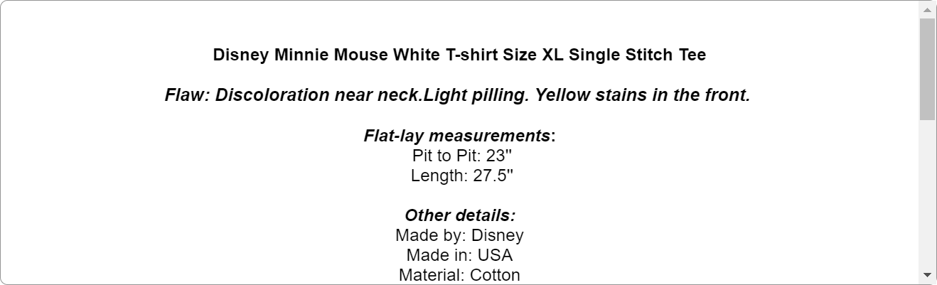 Disney Minnie Mouse White T-shirt Size XL Single Stitch Tee