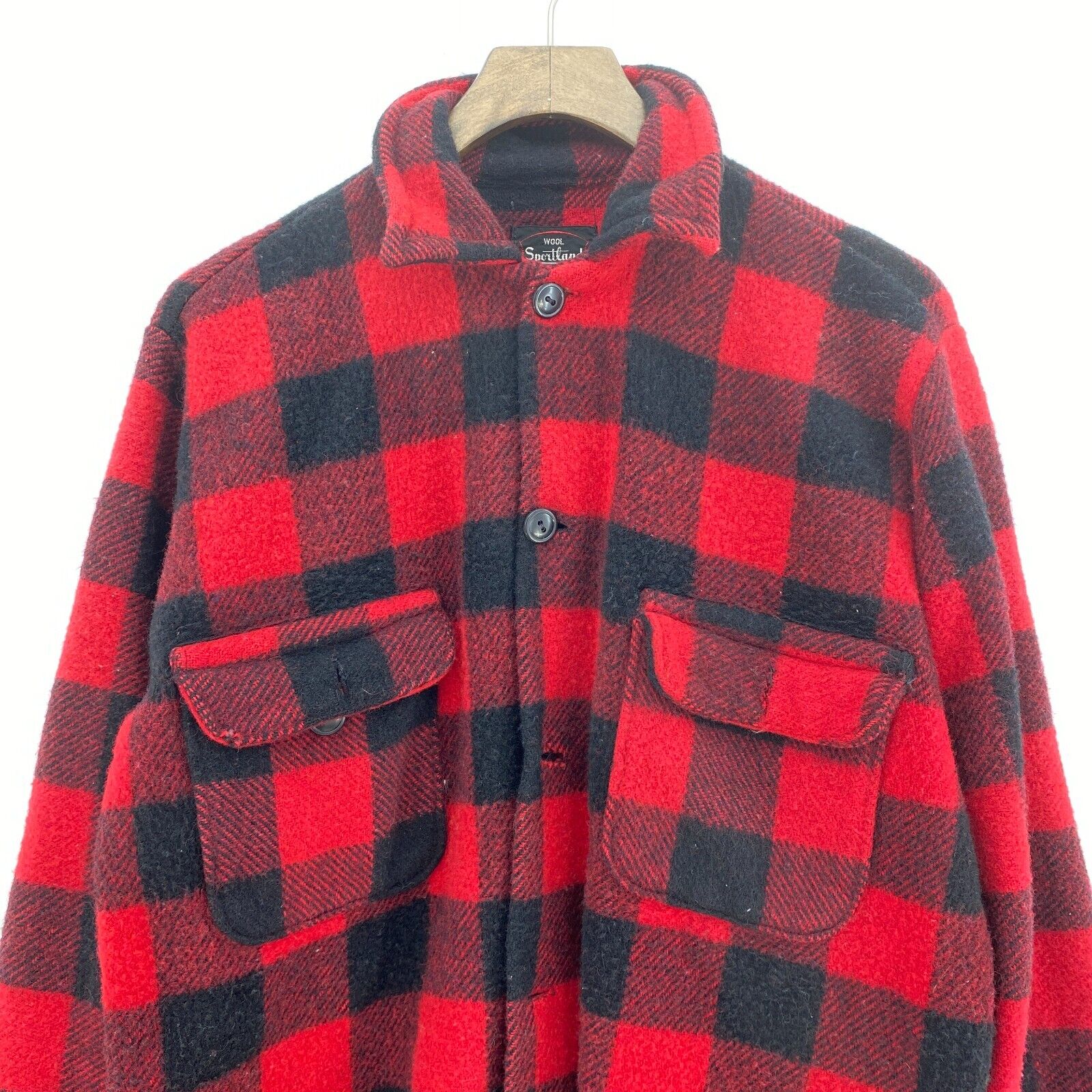 Gingham Checkered Vintage Red 100% Wool Shirt Jacket Button Up Size M 90s