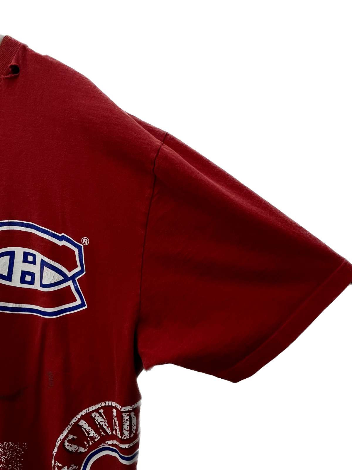 1991 Montreal Canadiens Wrap Around Print Vintage Hockey T-shirt Size XL Red NHL