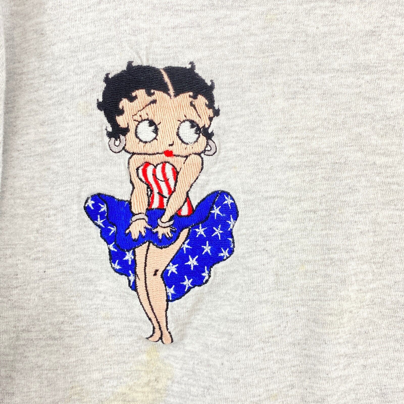 Betty Boop American Flag Gray Vintage T-Shirt Size L Pocket Single Stitch 90s