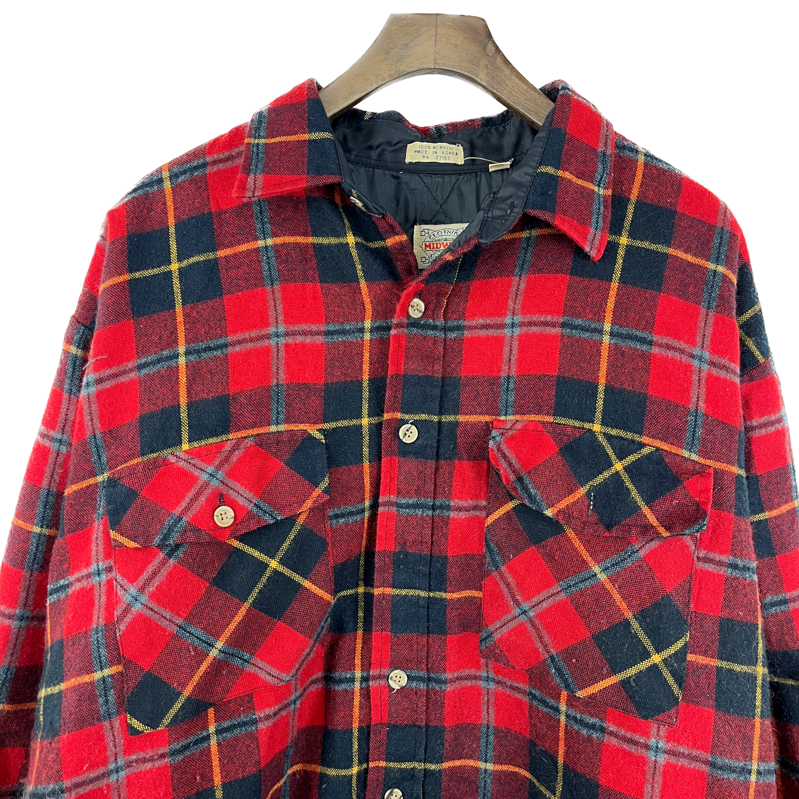 Vintage Button Up Checked Red Shirt Jacket Size XL Double Pocket