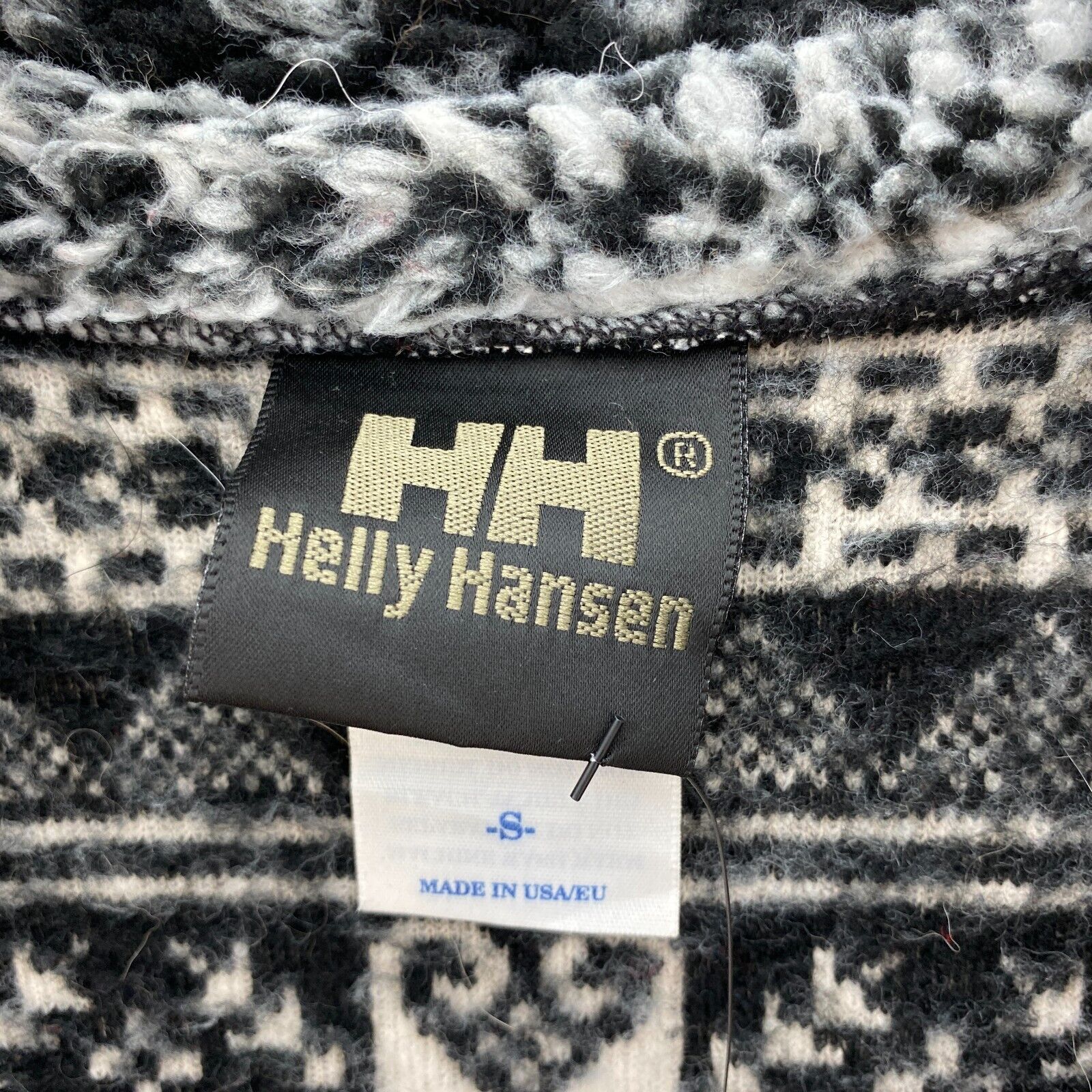 Helly Hansen Geometric Pattern Black Fleece Full Zip Sweater Size S