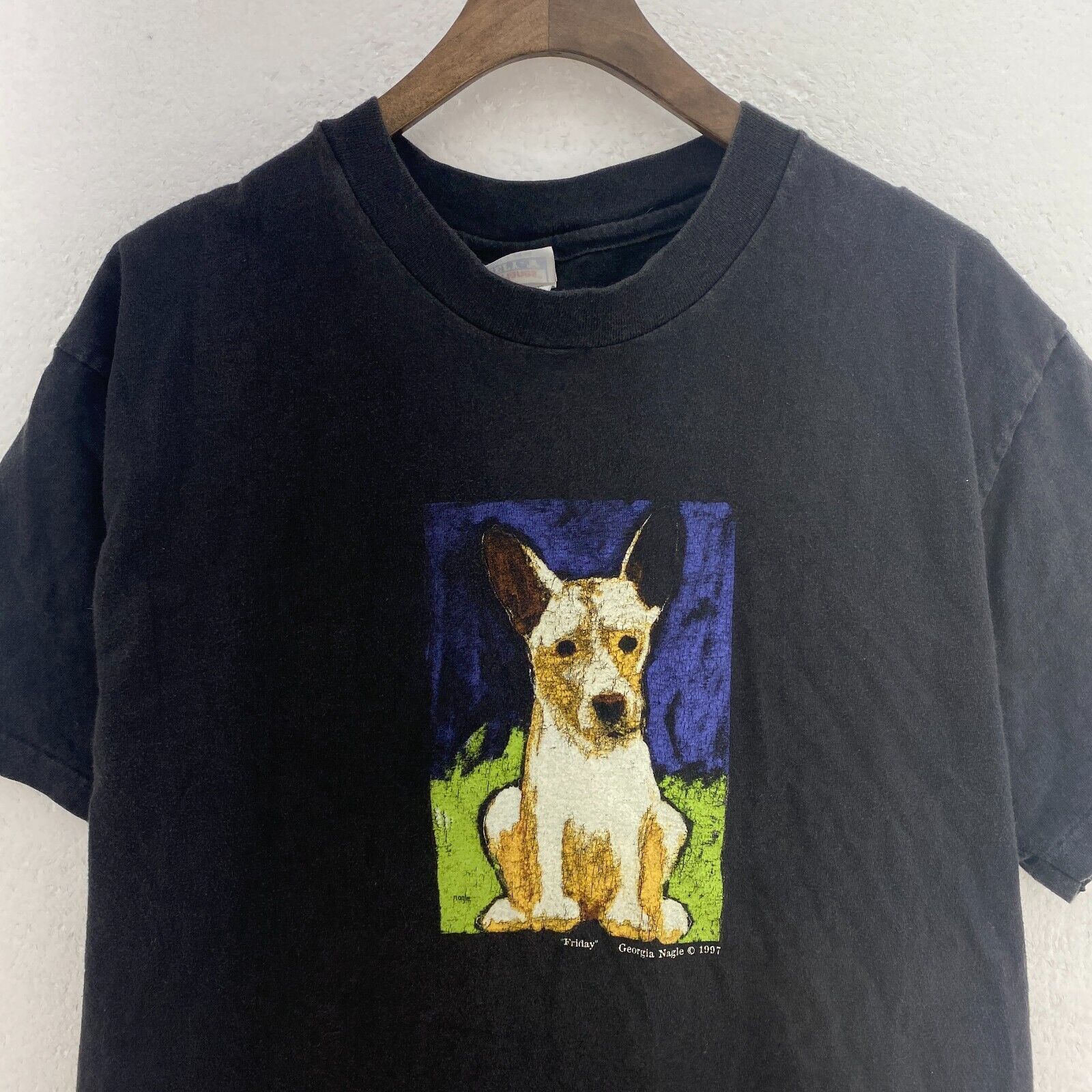 1997 Georgia Nagle Friday Dog Black Art T-shirt Size L Single Stitch