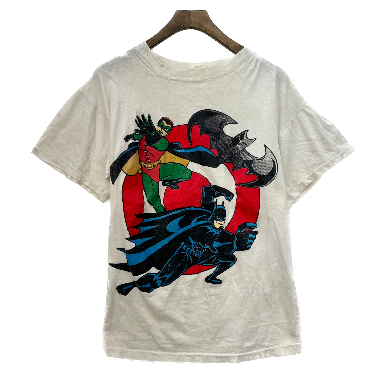 Batman and Robin Superhero Vintage T-shirt Size M White DC Comics Single Stitch