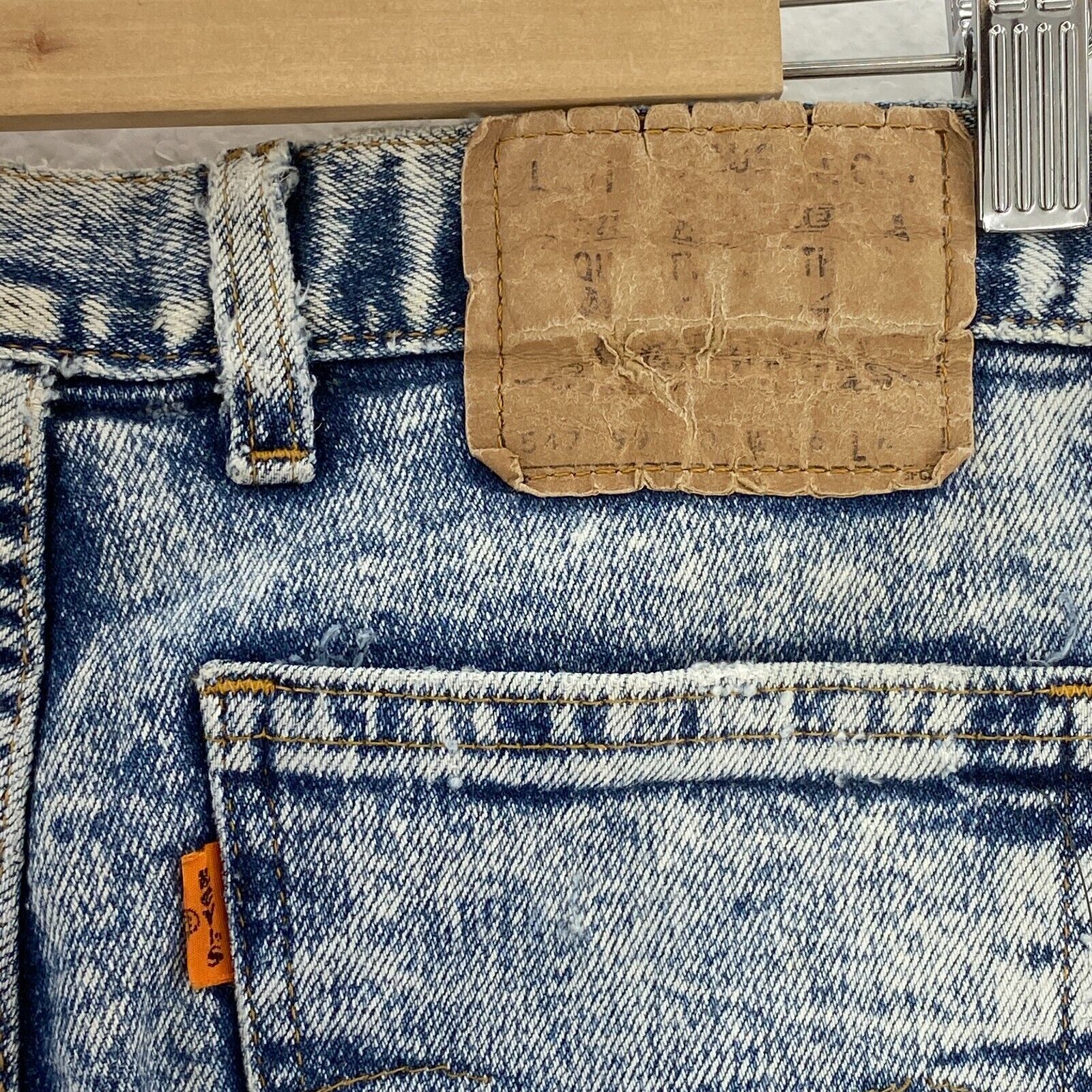 Levi's Orange Tab Acid Wash Blue Denim Tapered Jeans Size 33 x 30 80s