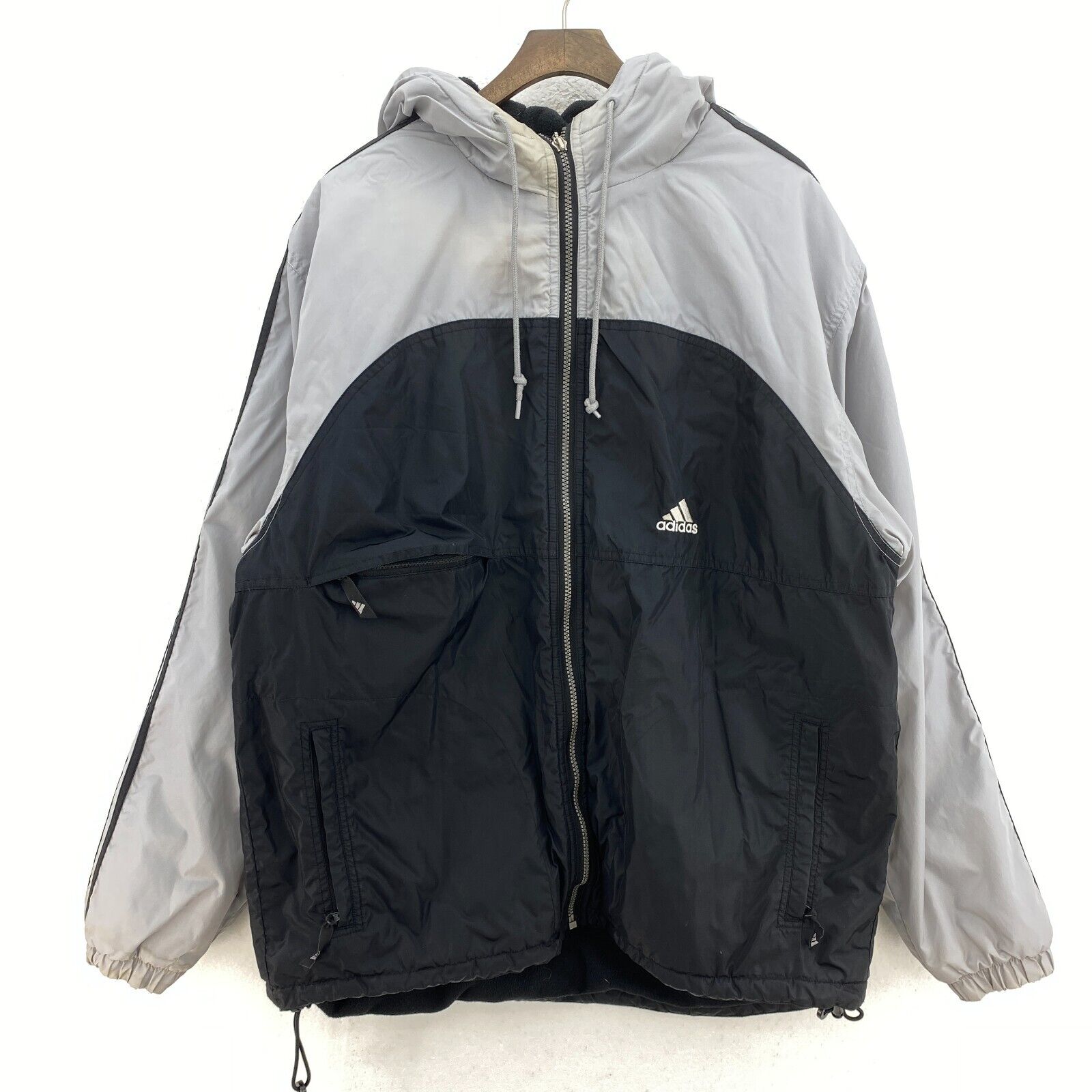 Adidas Hooded Jacket Fleece Lined Size M Two Tone Black Full Zip Up
