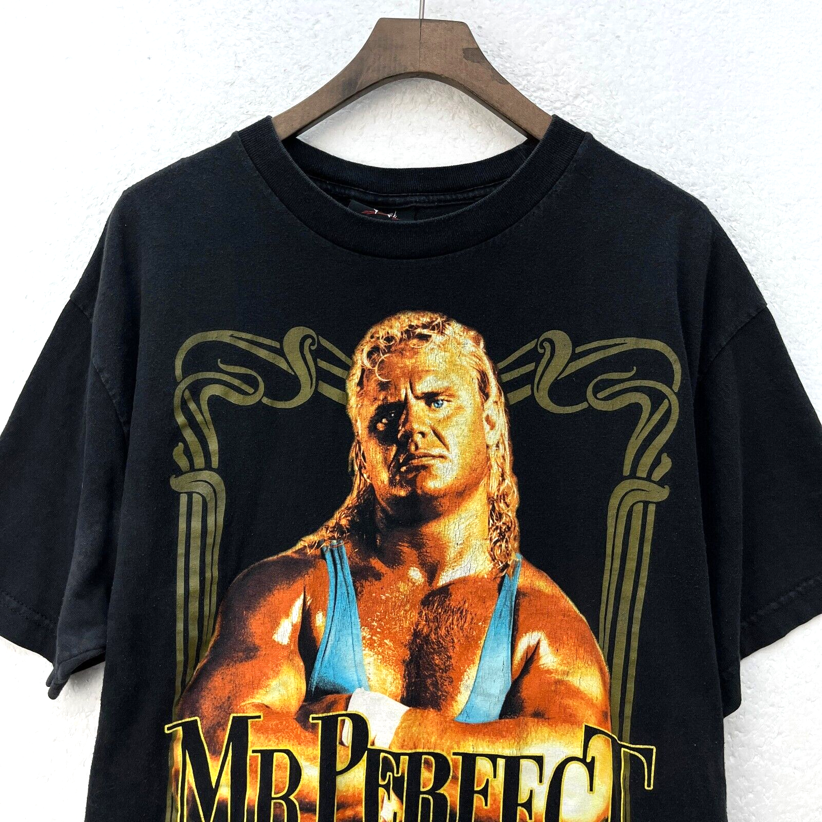 Curt Hennig Mr. Perfect WWF Vintage Wresting T-shirt Size L Black WWE Legends