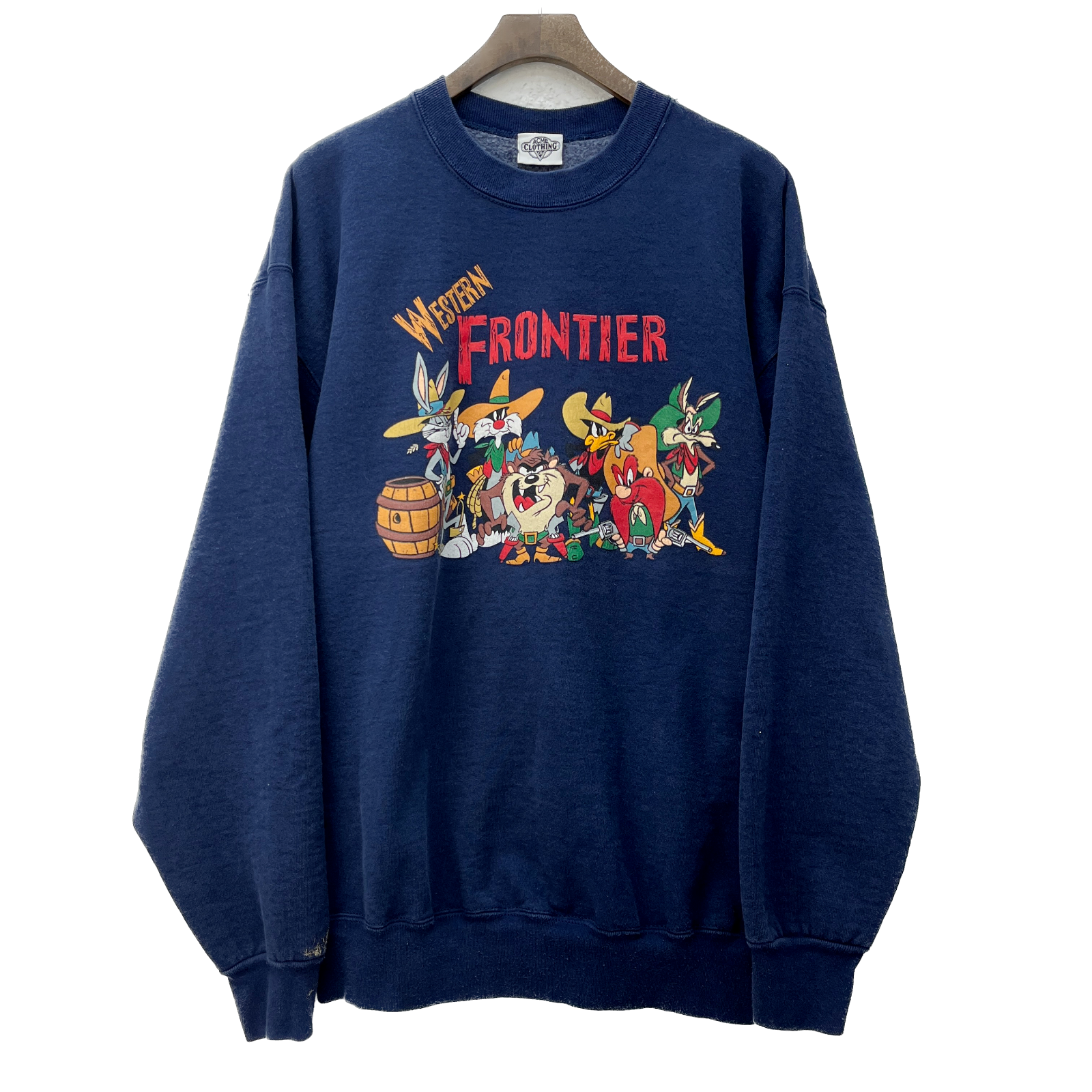 1991 Looney Tunes Western Frontier Vintage Sweatshirt Crew Neck Size L Blue 90s