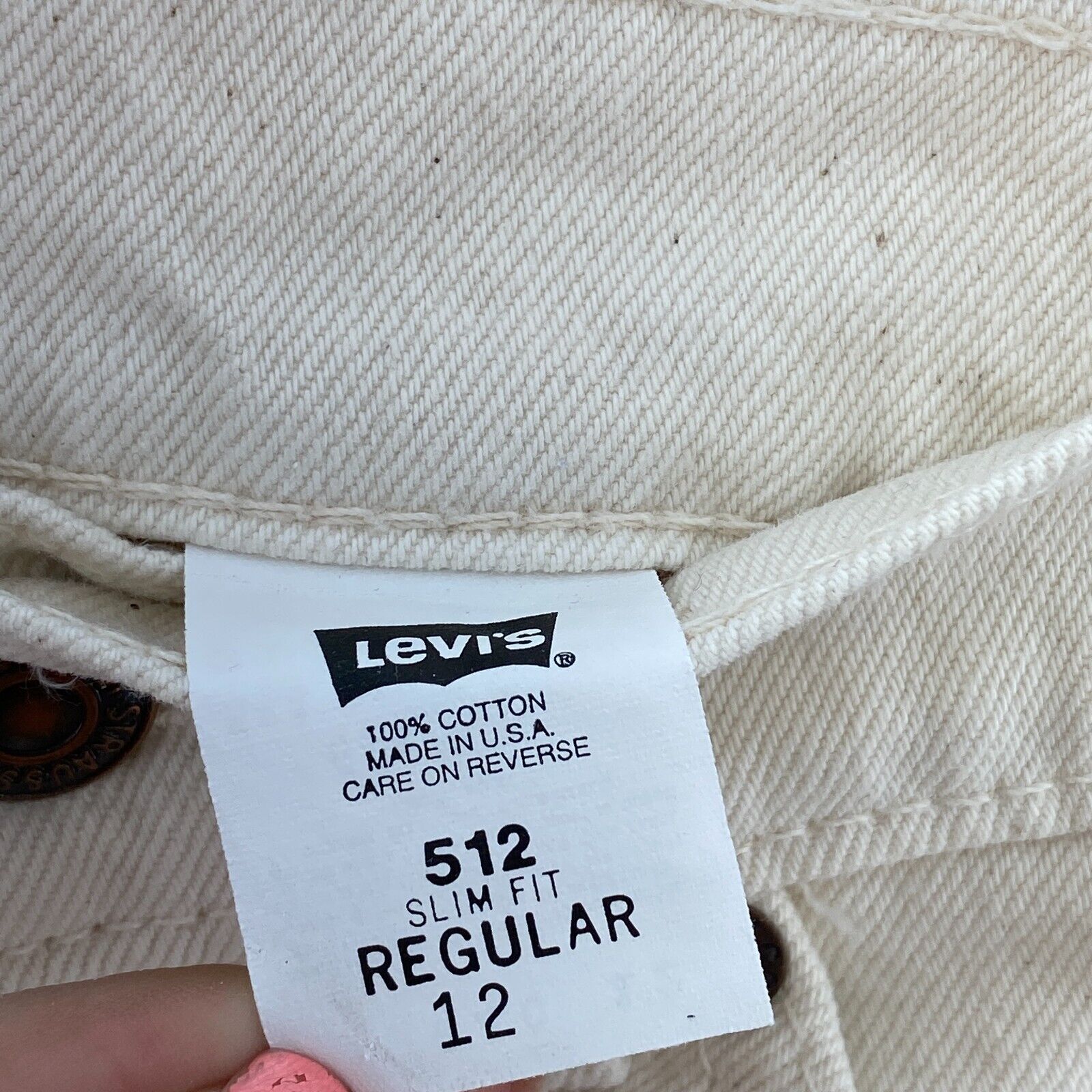 Levi's 512 Orange Tab White Denim Jeans Slim Fit Size 12 Women's