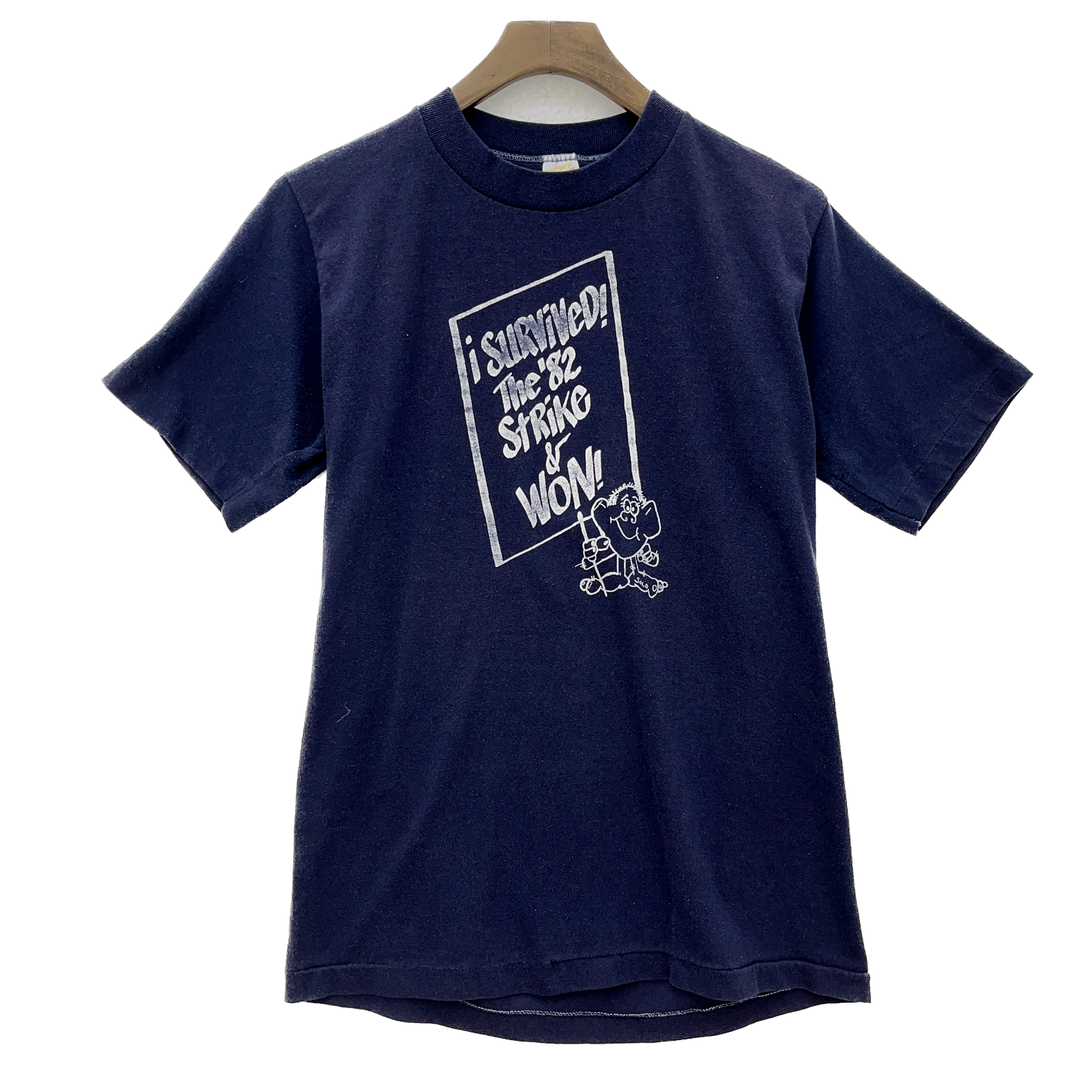 I Survived the '82 Strike & Won Vintage Graphic T-shirt Size M Navy Blue 80s