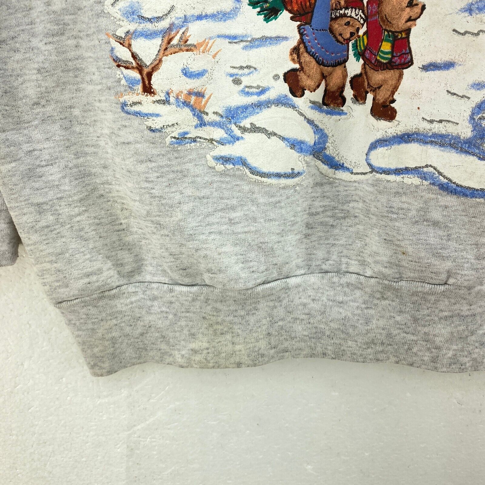 Snowman Teddy Bear Christmas Gray Vintage Sweatshirt Size XL