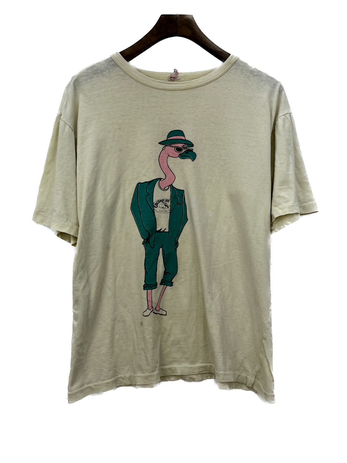 Coconut Joe Clothing Flamingo Vintage Graphic T-shirt Size M Yellow 80s