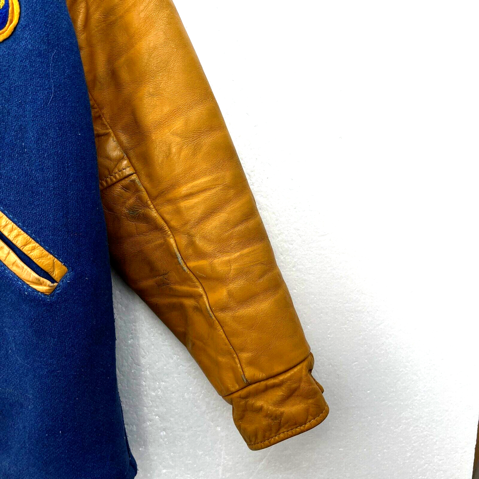 Espanola Vintage Hockey Leather Varsity Jacket Size 36 Youth Blue Brown 80s