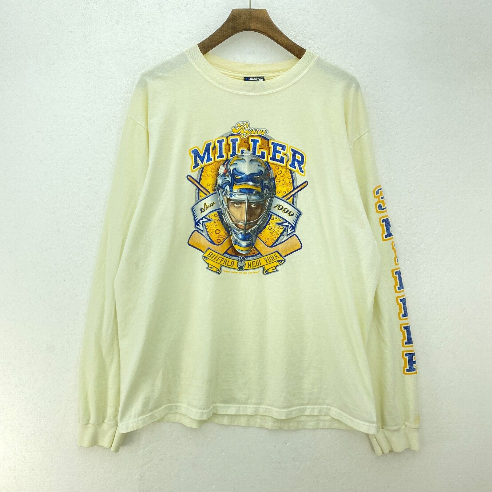 Ryan Miller 30 Buffalo Sabres New York NHL White Long Sleeve T-shirt Size L