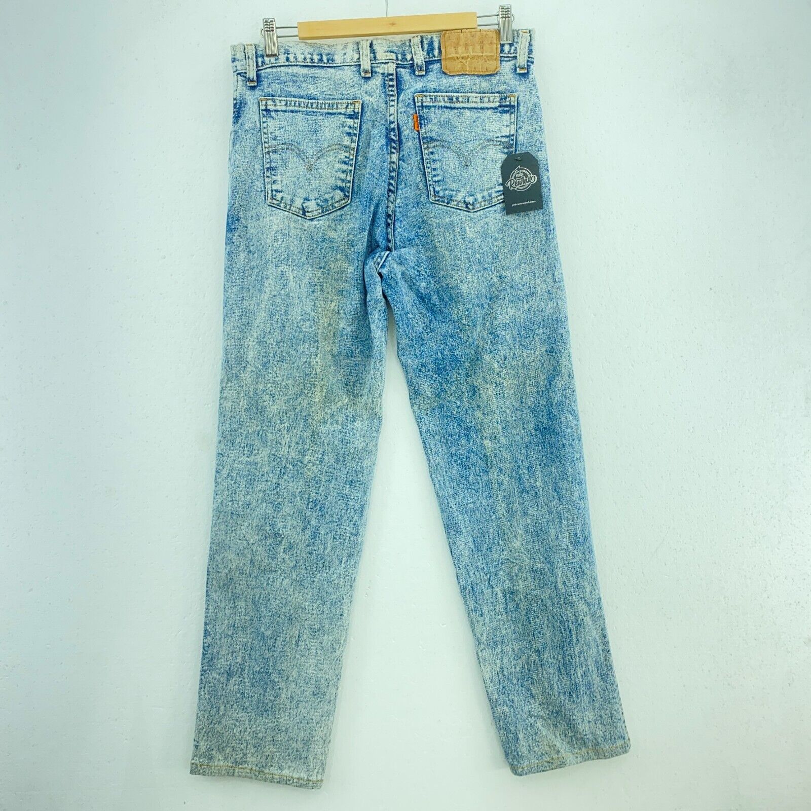 Levi's Orange Tab Acid Wash Blue Denim Tapered Jeans Size 33 x 30 80s