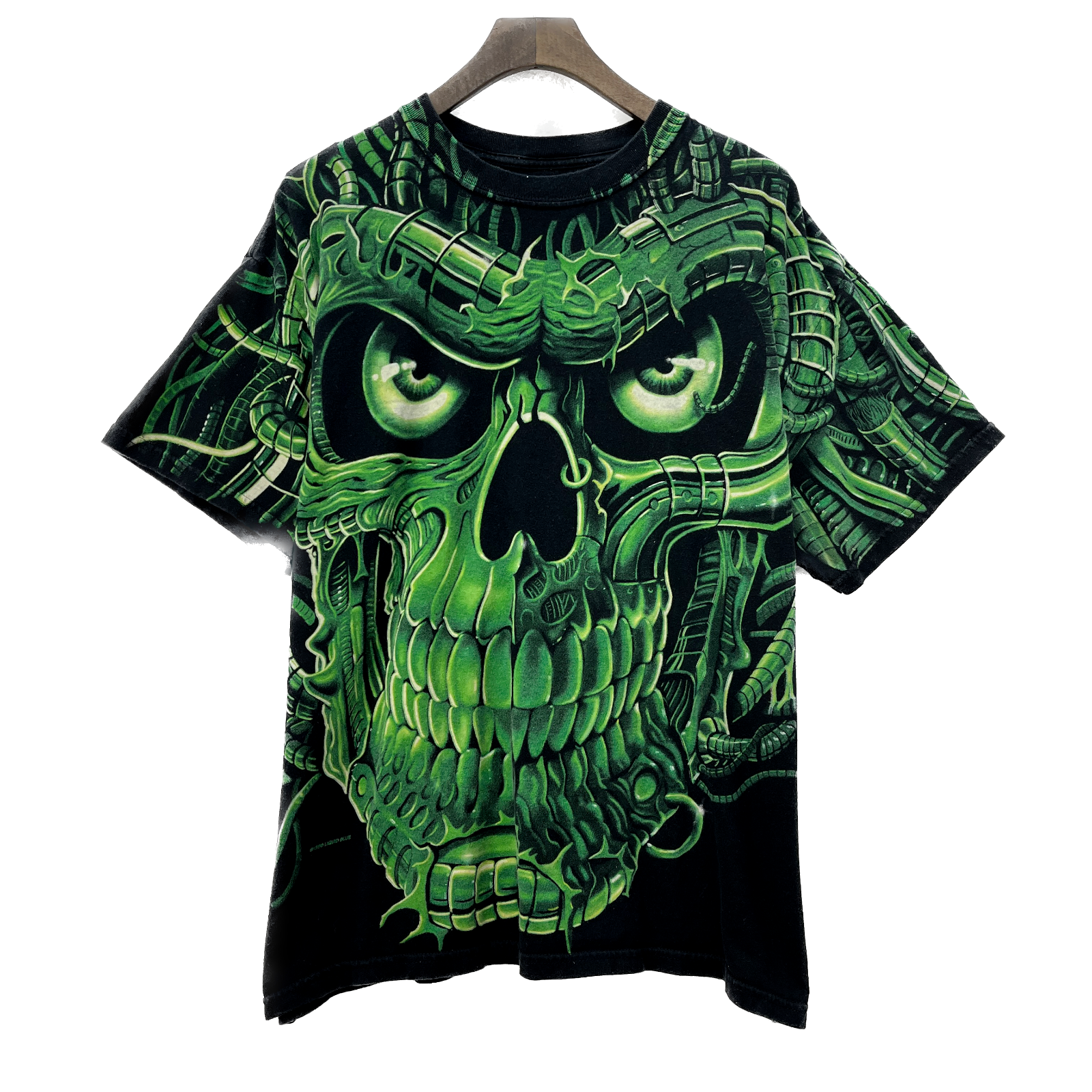 1998 Liquid Blue Green Skeleton Skull Vintage T-shirt Size L All Over Print