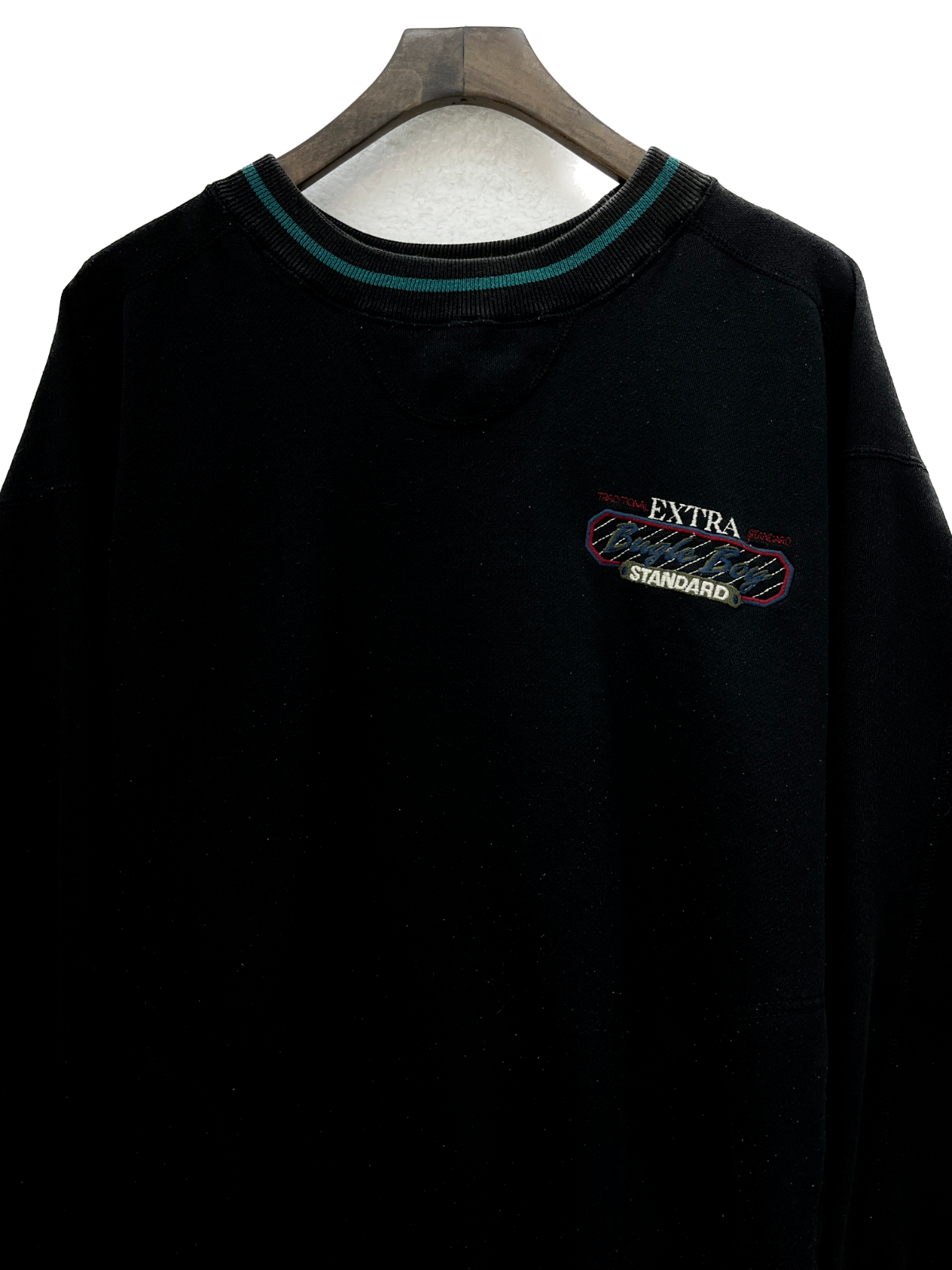 Bugle Boy Extra Standard Embroidered Sweatshirt Size L Black Crew Neck 90s