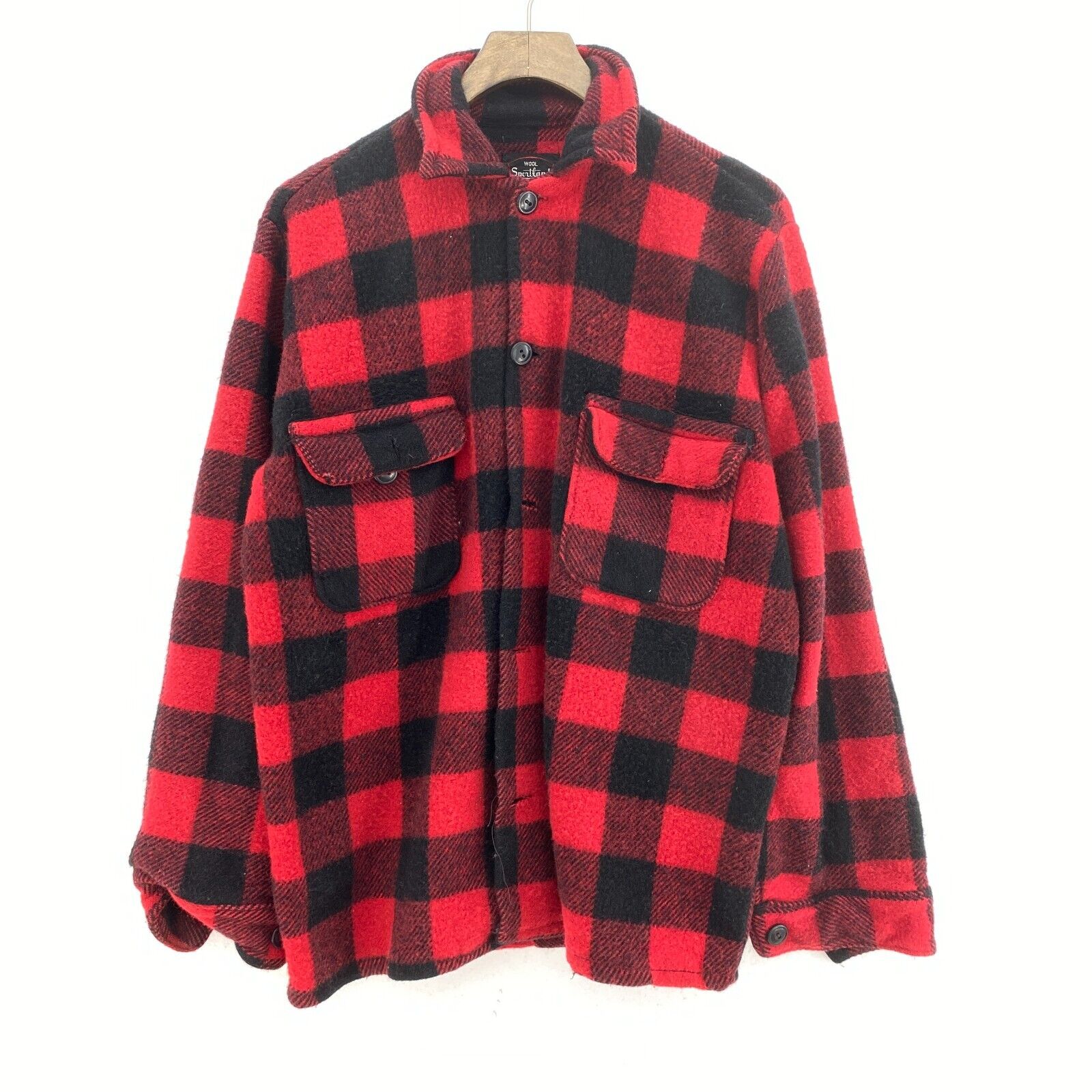 Gingham Checkered Vintage Red 100% Wool Shirt Jacket Button Up Size M 90s