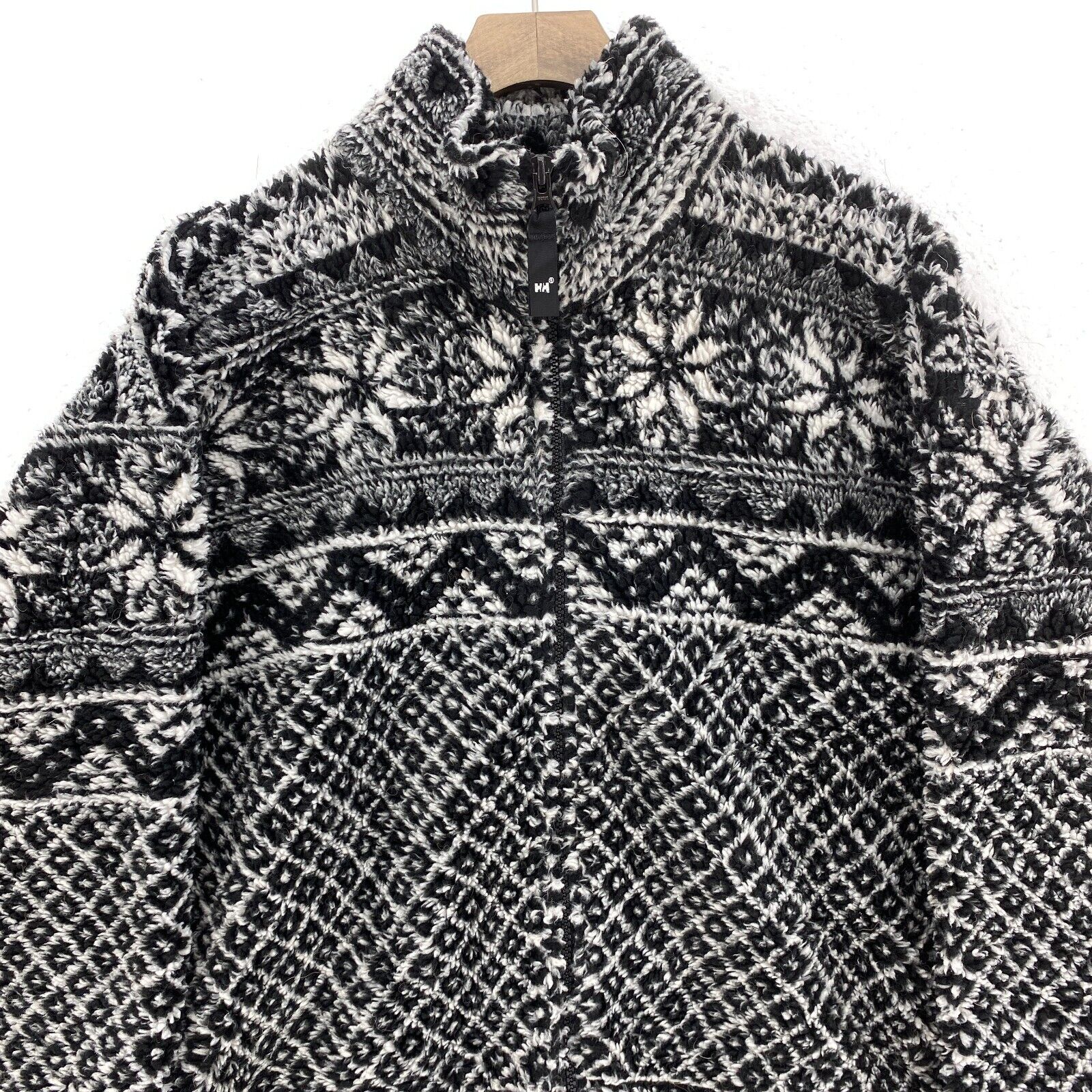 Helly Hansen Geometric Pattern Black Fleece Full Zip Sweater Size S