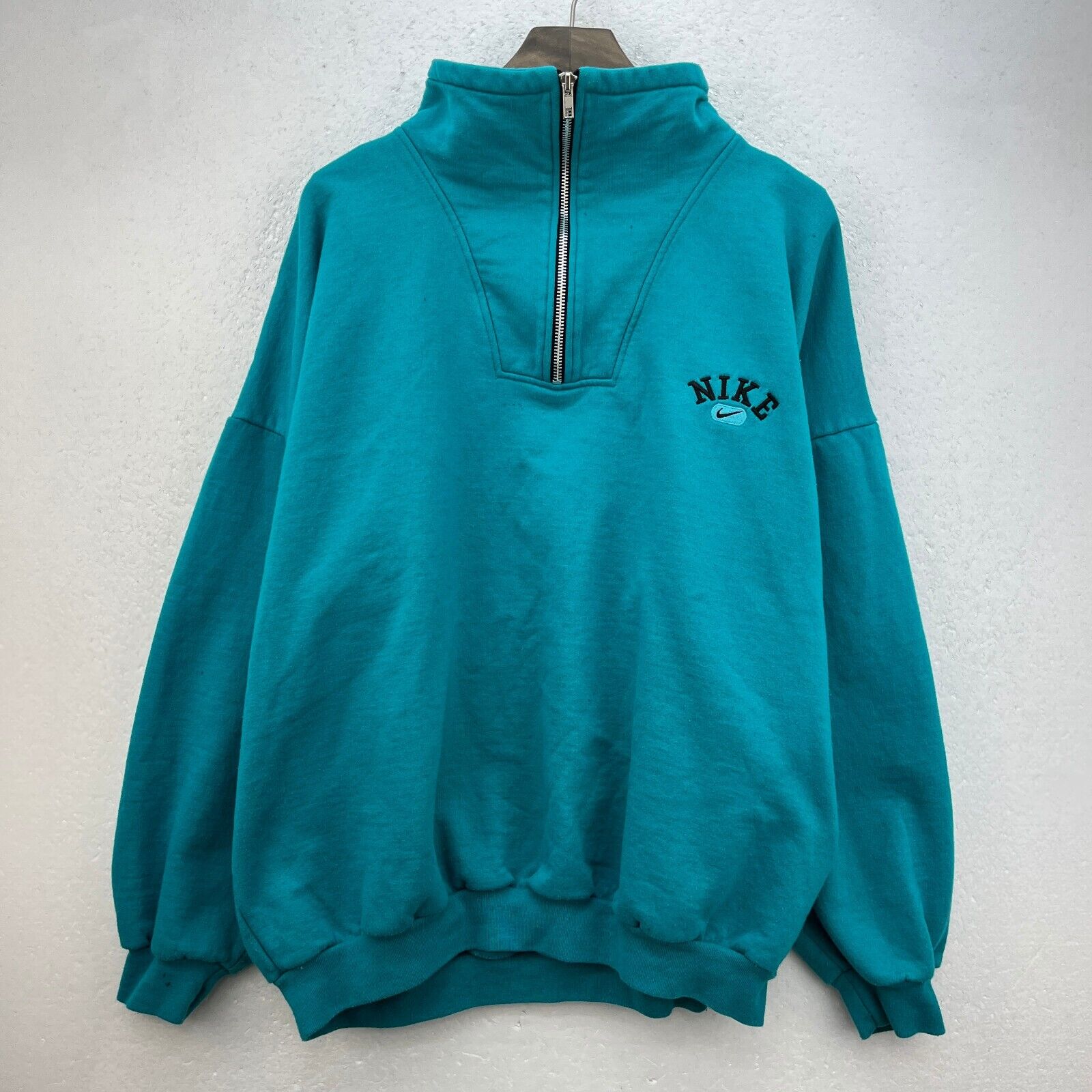 Nike Swoosh Logo Quarter Zip Pullover Blue Sweatshirt Size L
