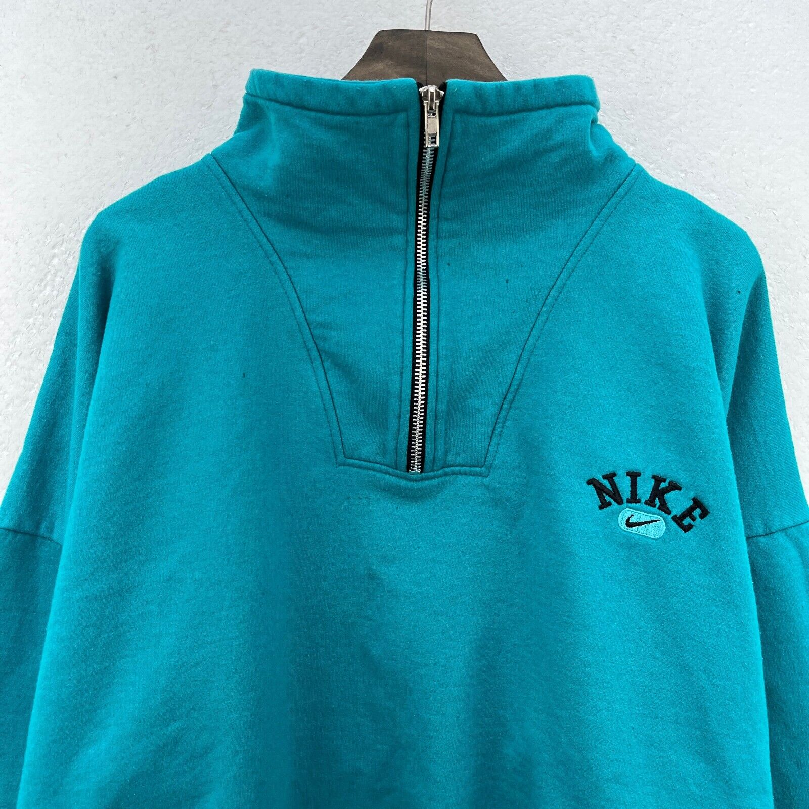 Nike Swoosh Logo Quarter Zip Pullover Blue Sweatshirt Size L