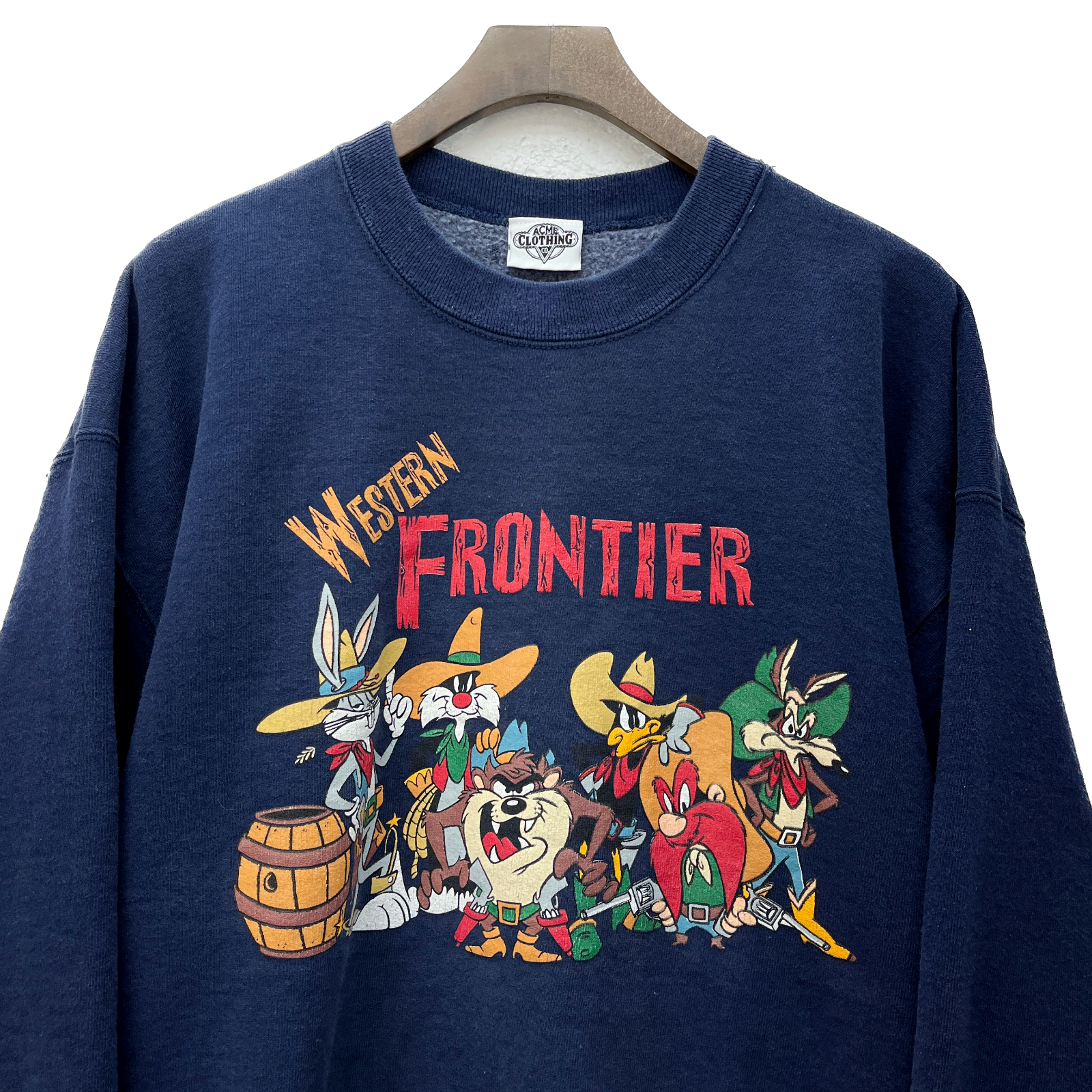1991 Looney Tunes Western Frontier Vintage Sweatshirt Crew Neck Size L Blue 90s