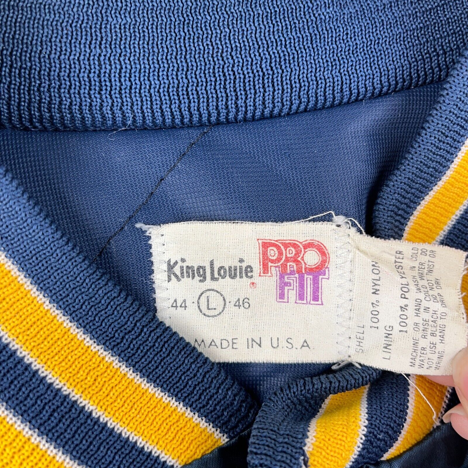Vintage 1980s Blue Embroidered Satin Bomber King Louie Jacket 80s Size L