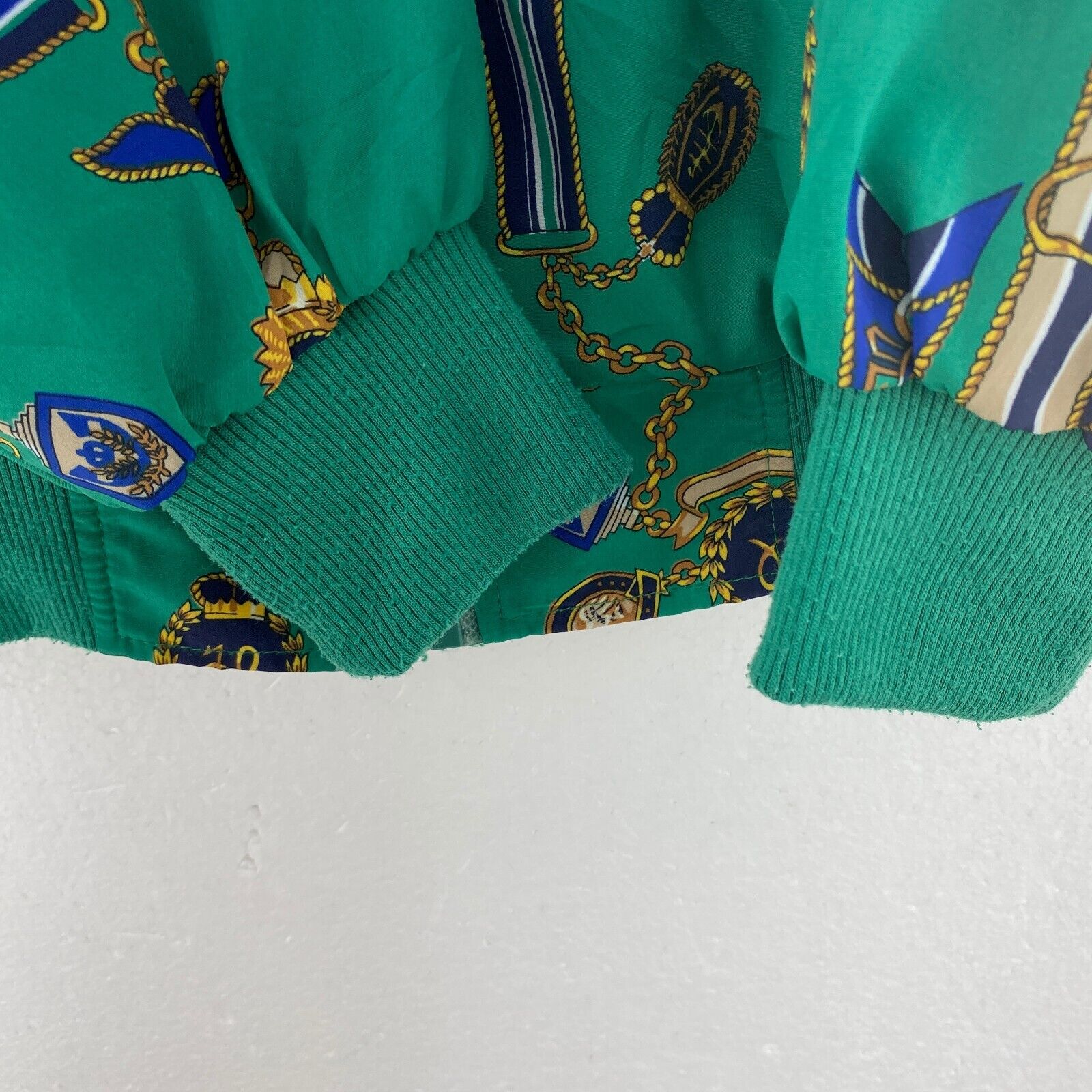 Alfred Dunner Women's Green Abstract Pattern Vintage Bomber Jacket Size 8