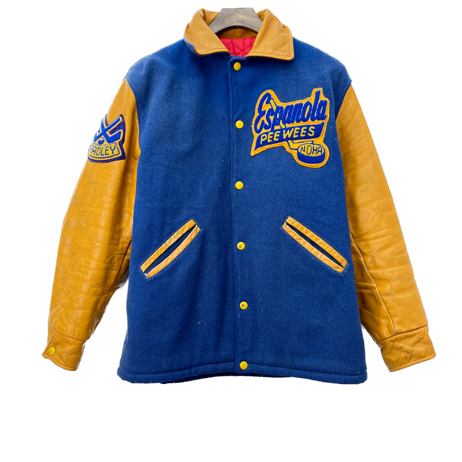 Espanola Vintage Hockey Leather Varsity Jacket Size 36 Youth Blue Brown 80s