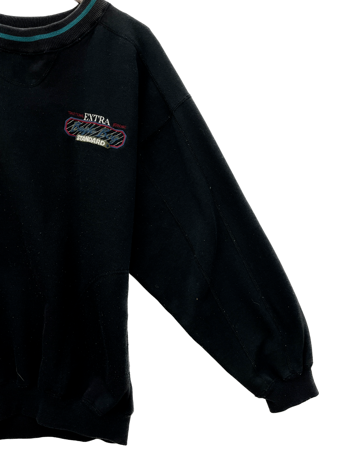 Bugle Boy Extra Standard Embroidered Sweatshirt Size L Black Crew Neck 90s