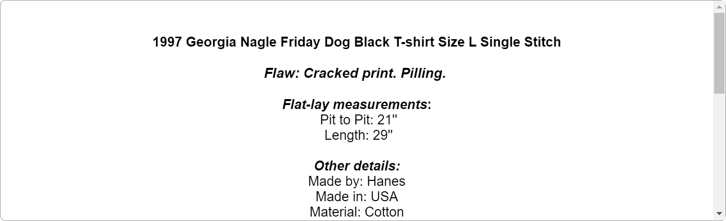1997 Georgia Nagle Friday Dog Black Art T-shirt Size L Single Stitch